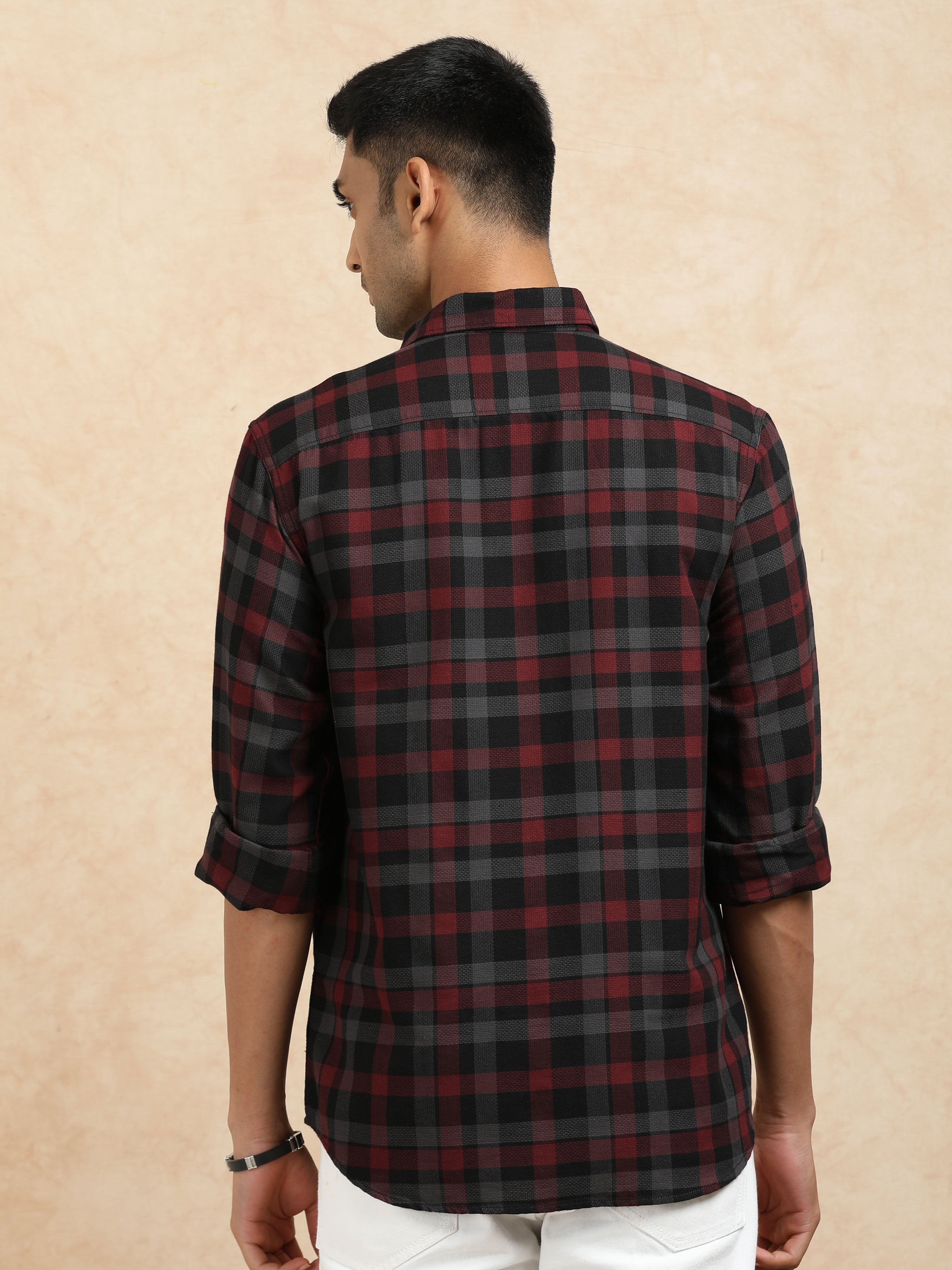 MEN'S MARRON CHECKS SLIM FIT SHIRT