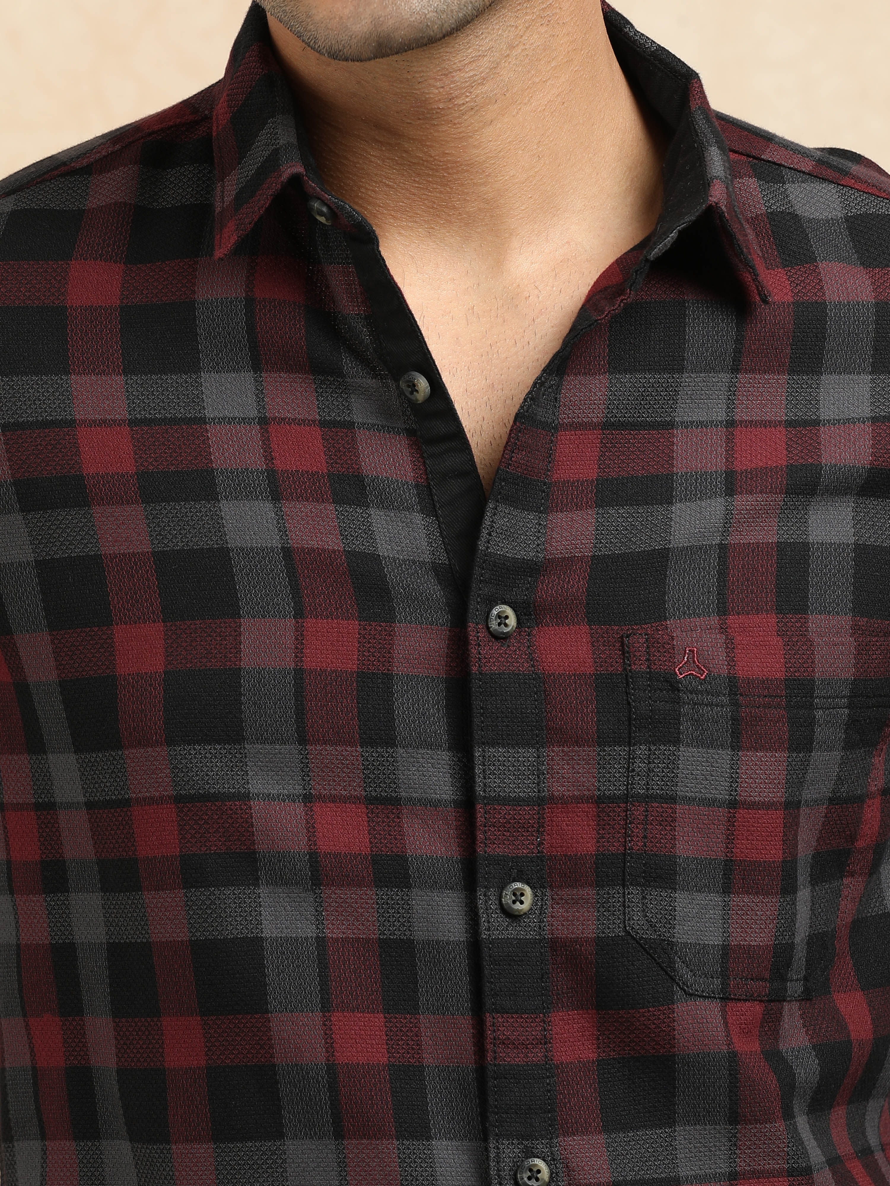 MEN'S MARRON CHECKS SLIM FIT SHIRT