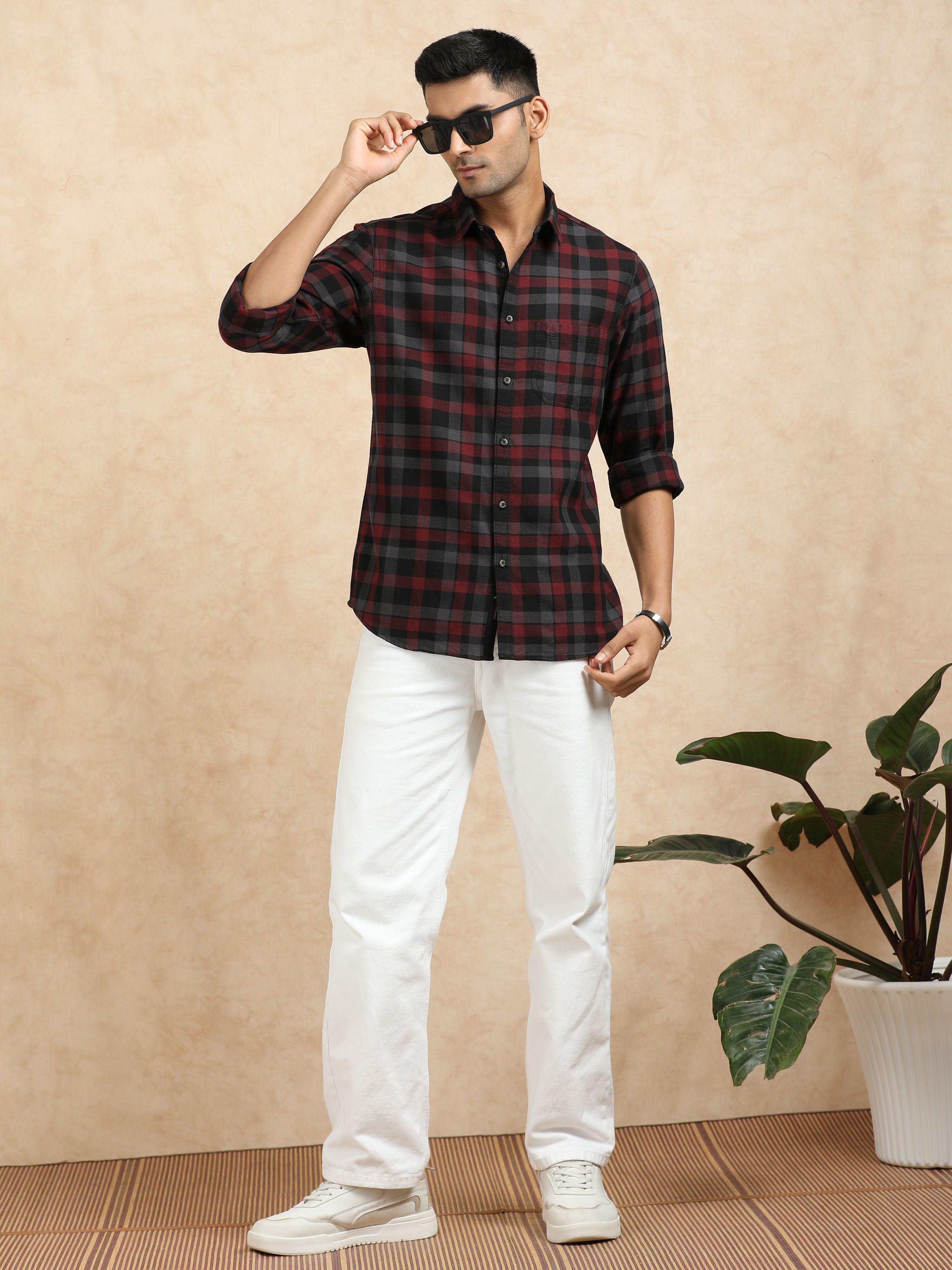 MEN'S MARRON CHECKS SLIM FIT SHIRT