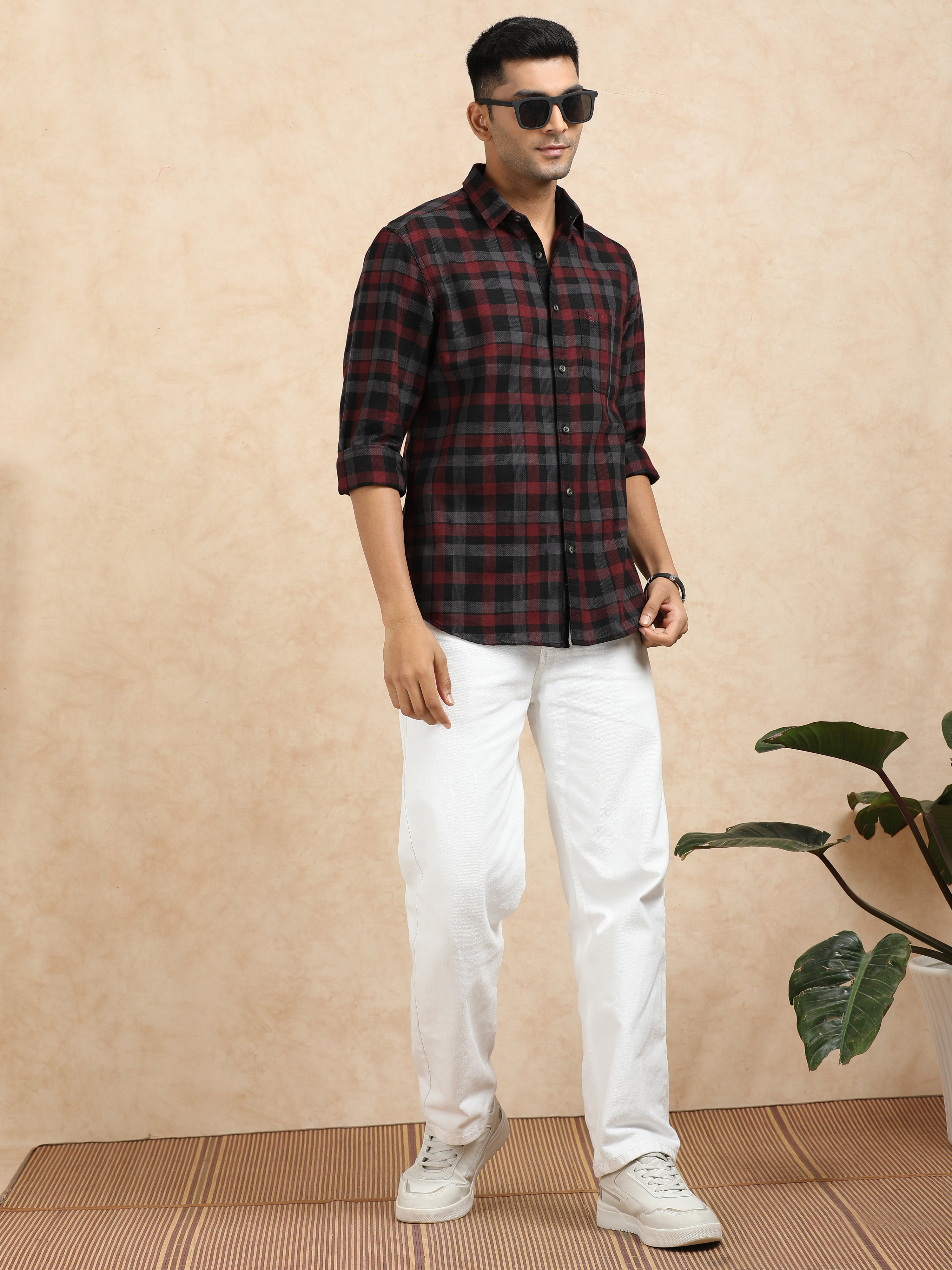 MEN'S MARRON CHECKS SLIM FIT SHIRT