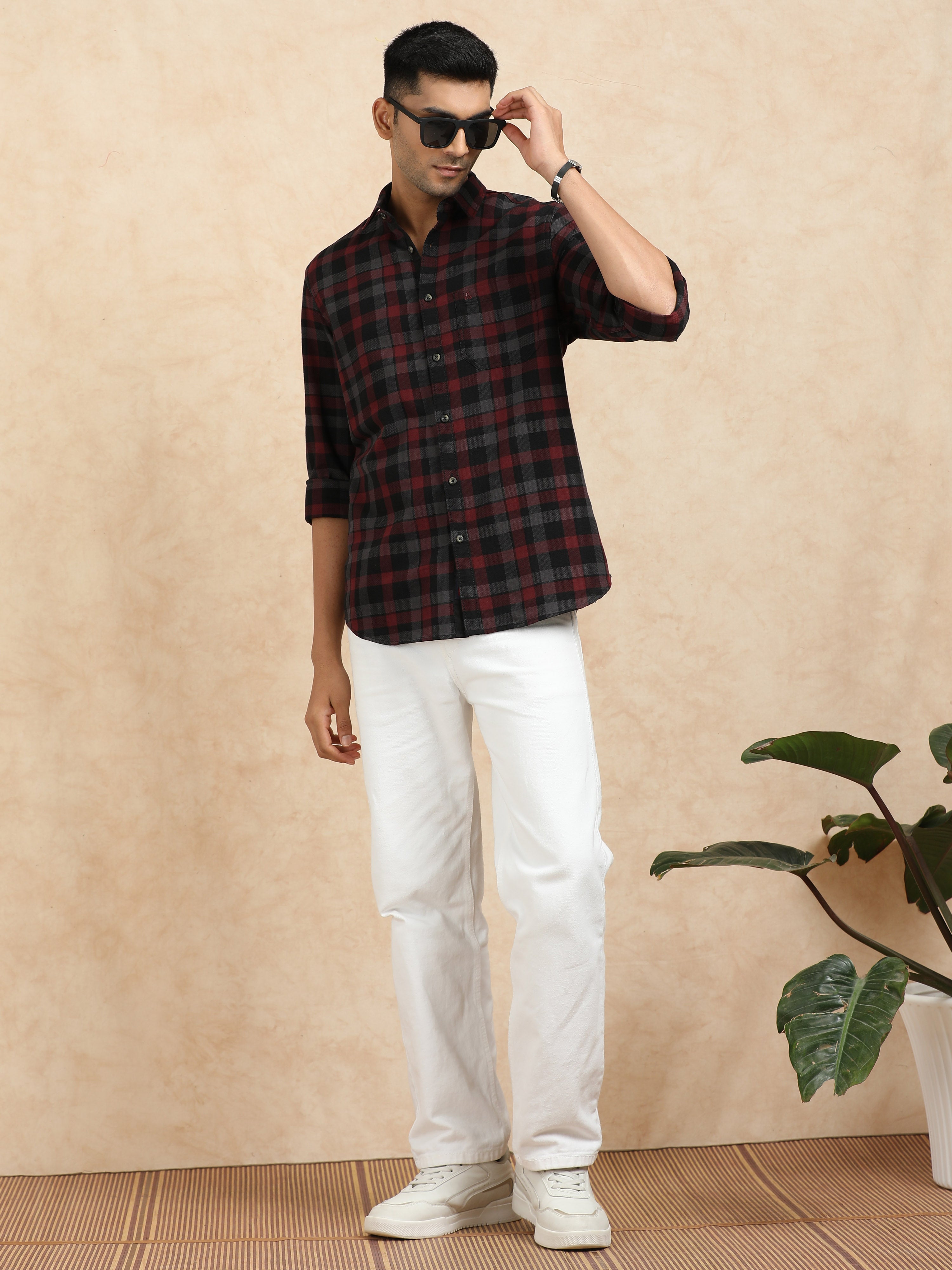 MEN'S MARRON CHECKS SLIM FIT SHIRT