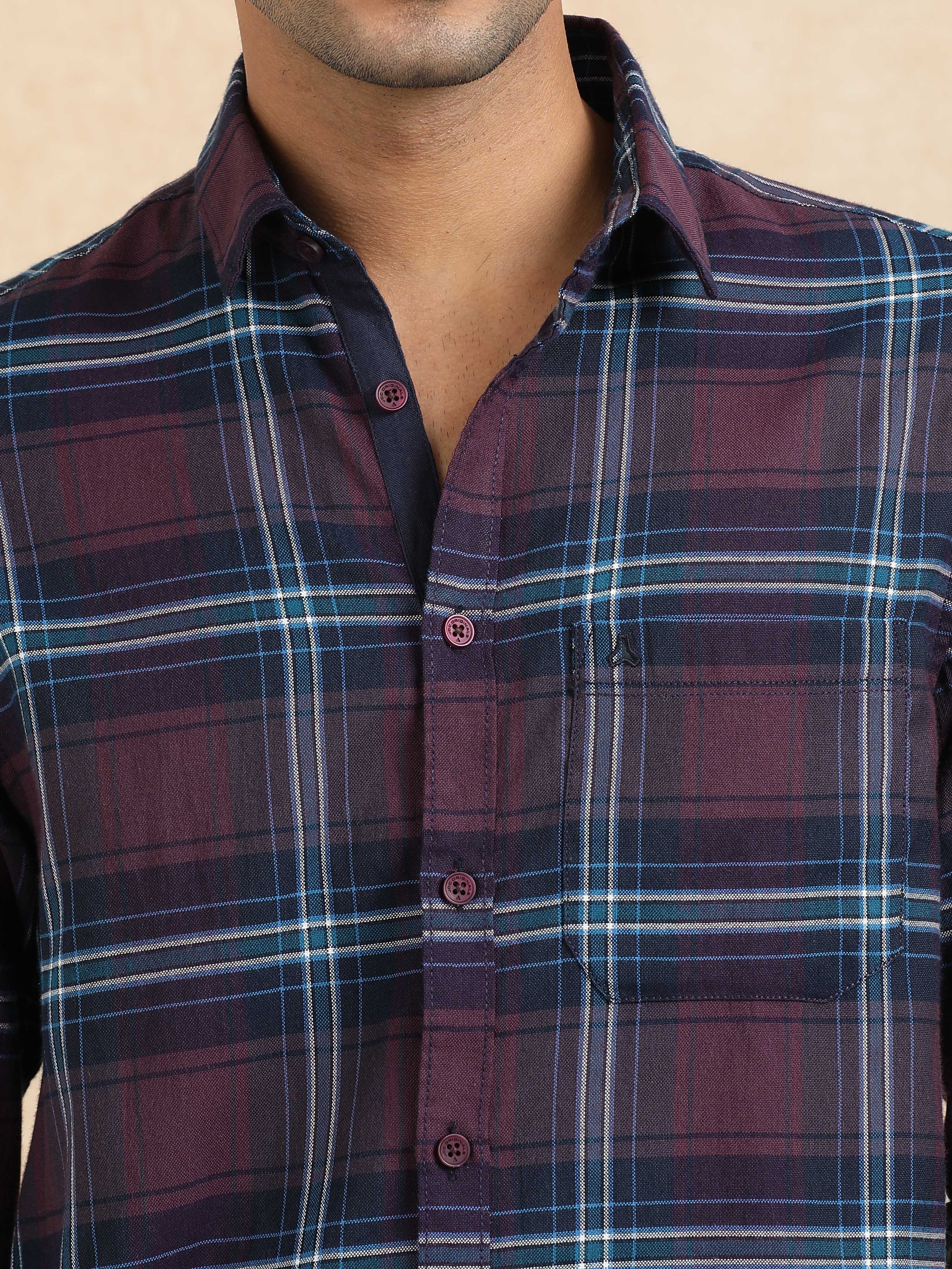 MEN'S BURGUNDY CHECKS SLIM FIT SHIRT