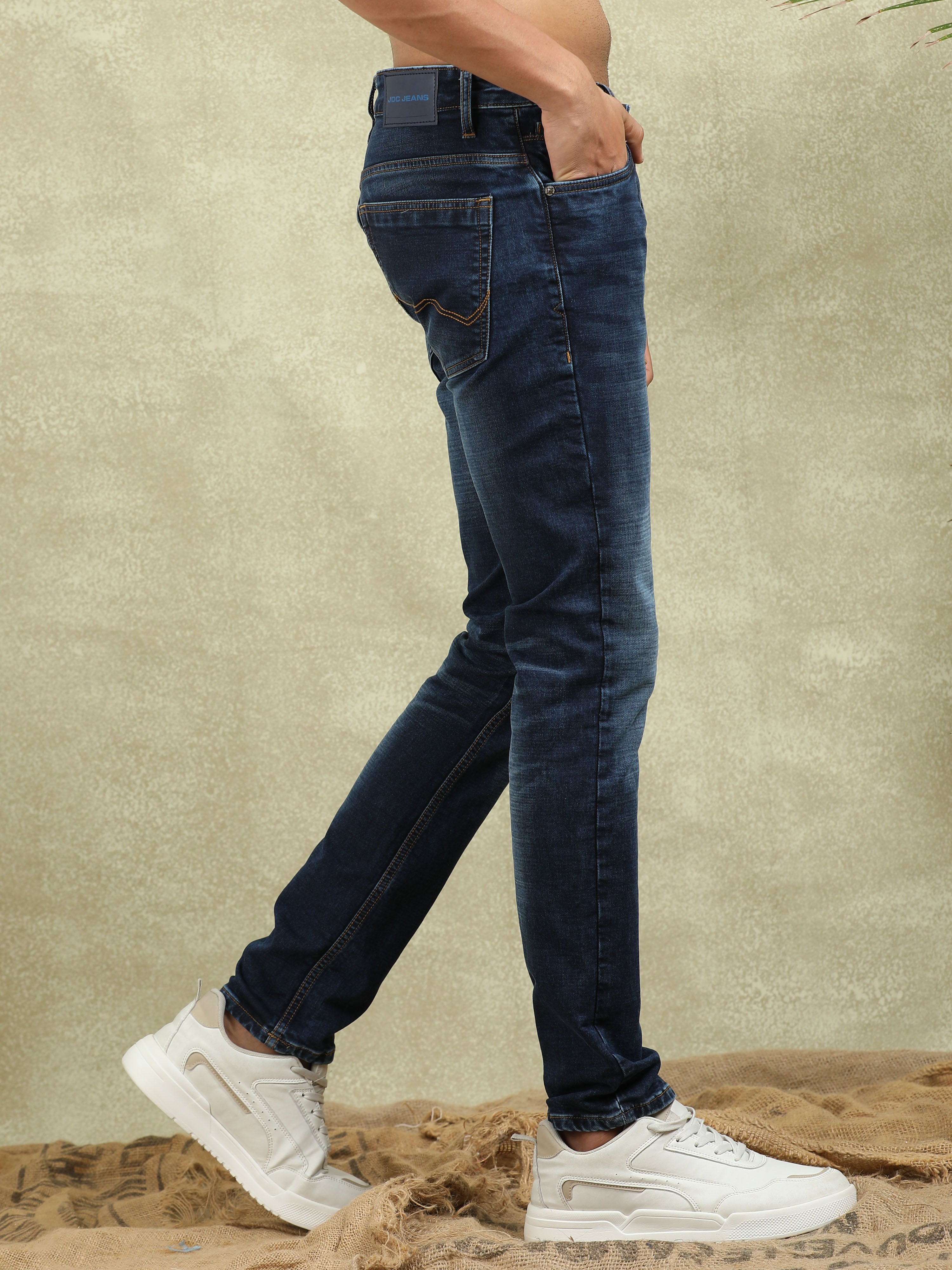 MEN'S BLUE SOLID SLIM FIT JEANS