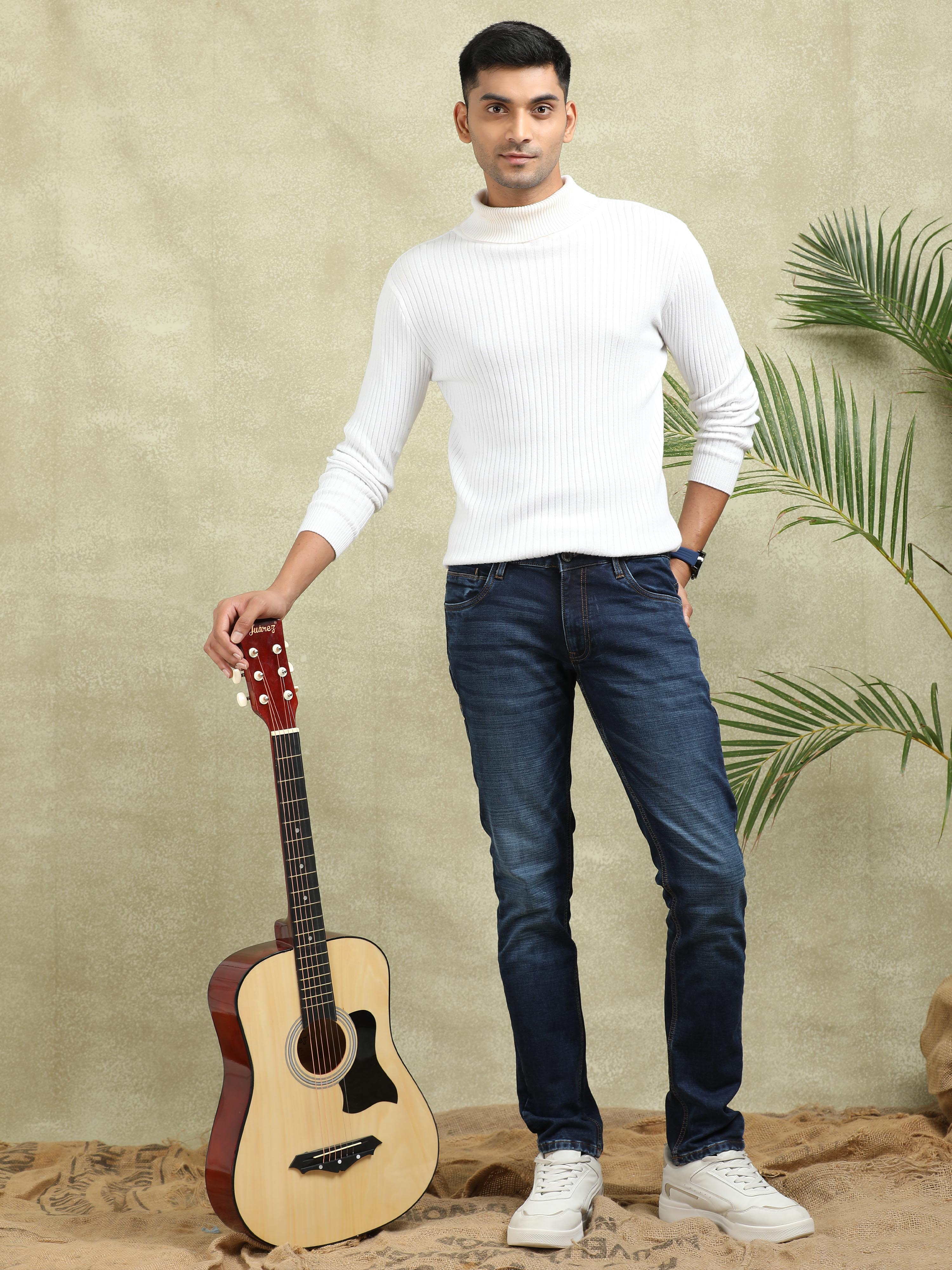 MEN'S BLUE SOLID SLIM FIT JEANS