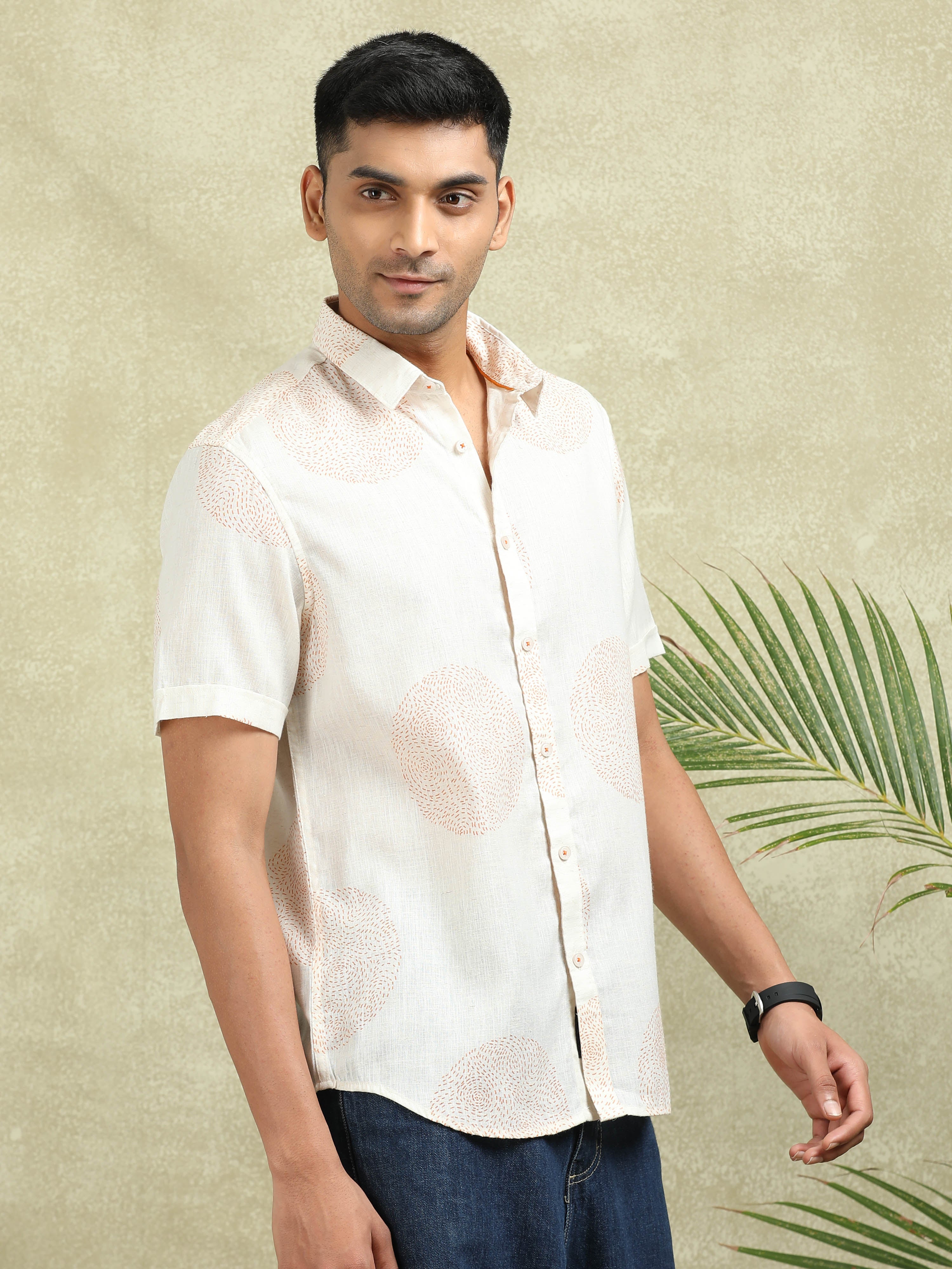 MEN'S ORANGE PRINT SLIM FIT SHIRT