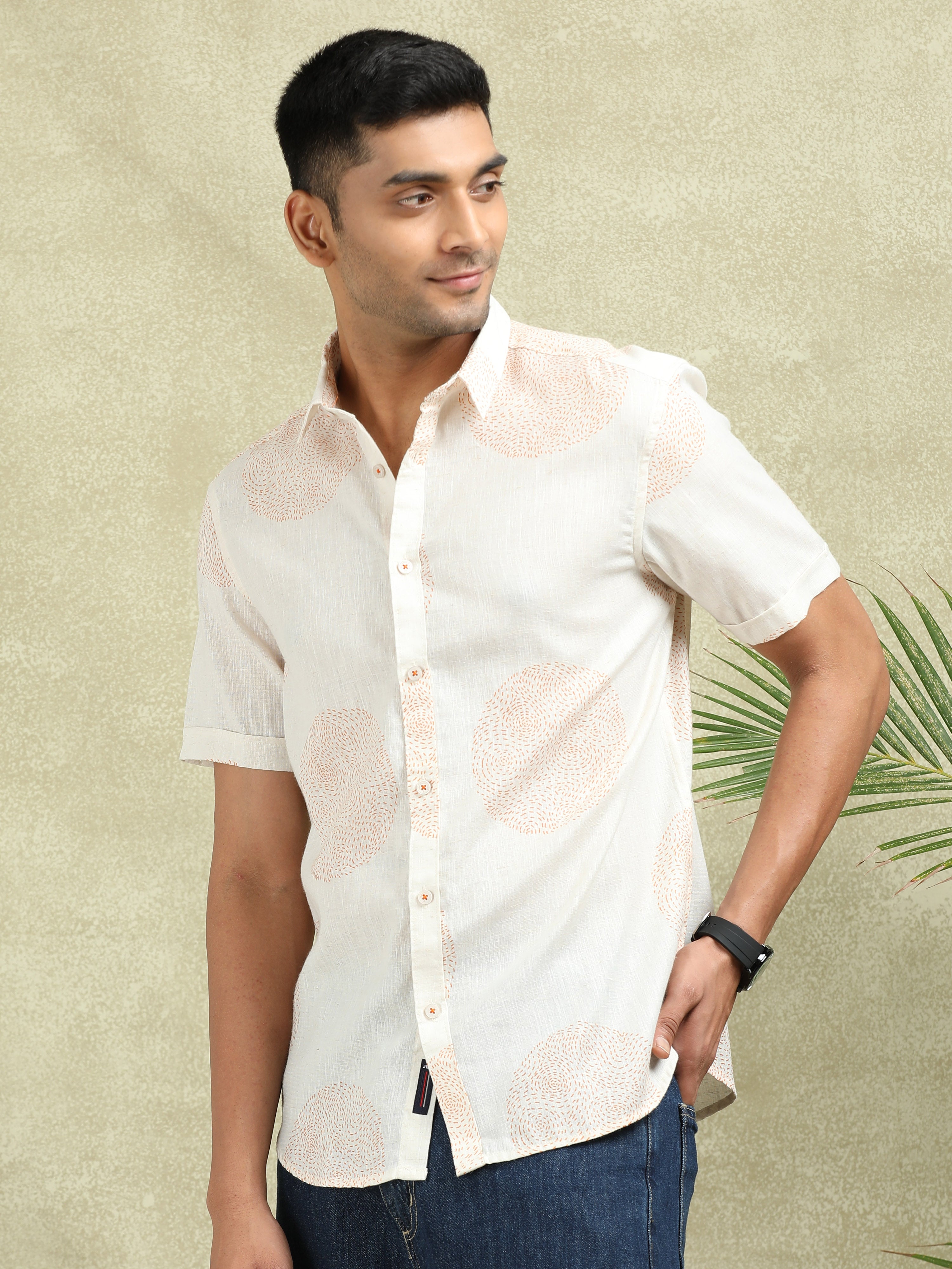 MEN'S ORANGE PRINT SLIM FIT SHIRT