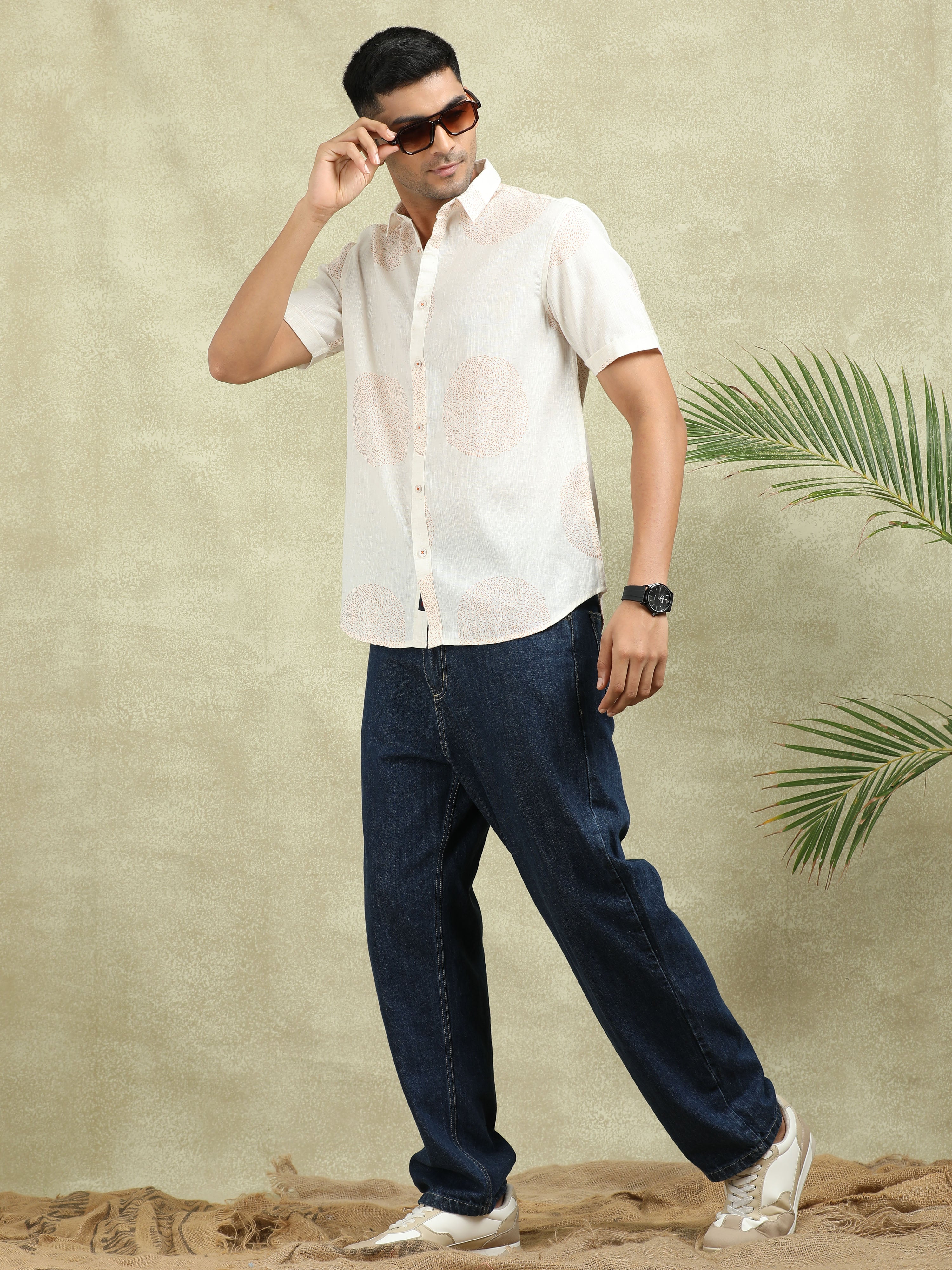 MEN'S ORANGE PRINT SLIM FIT SHIRT