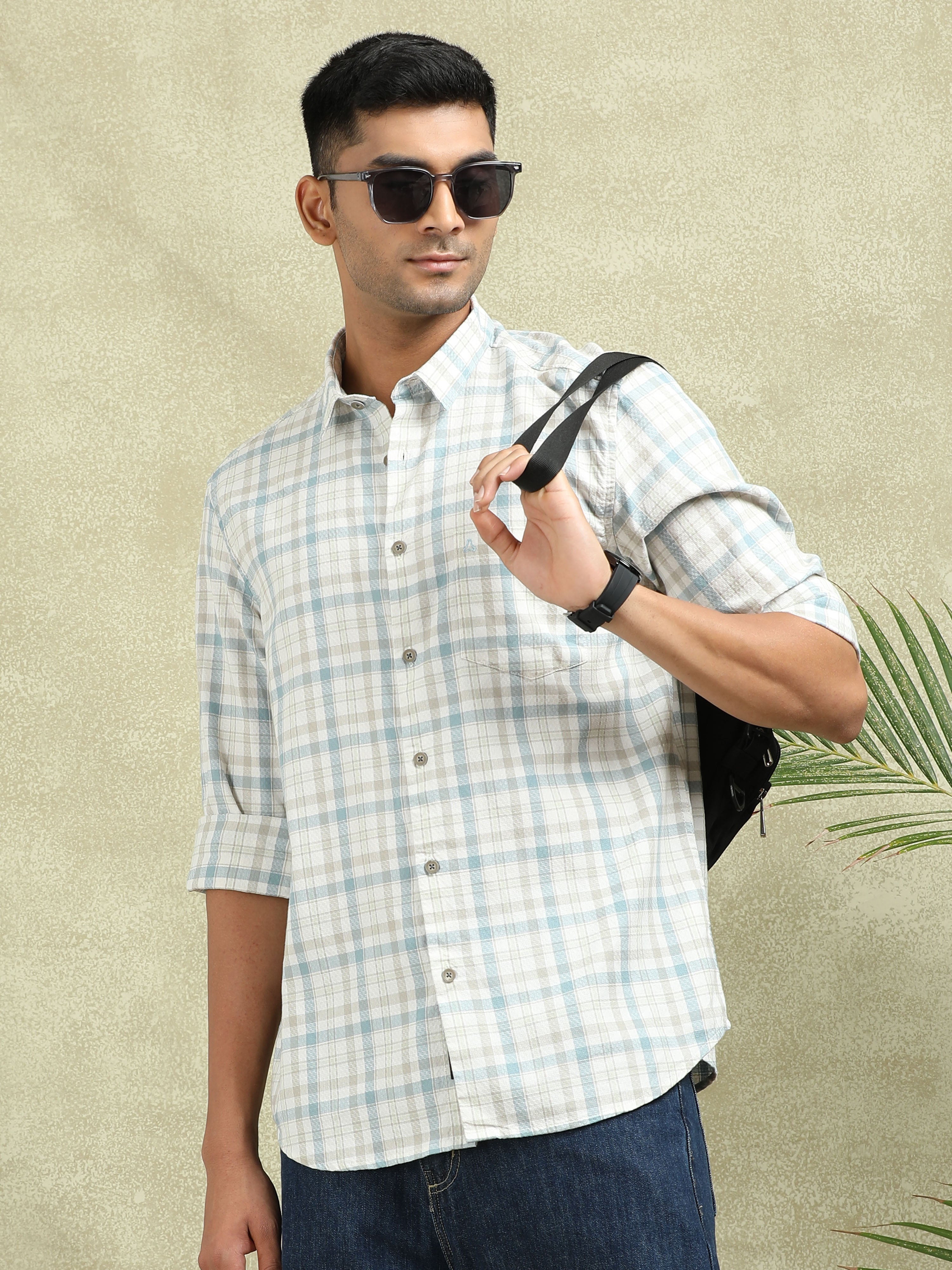 MEN'S BLUE CHECKS SLIM FIT SHIRT