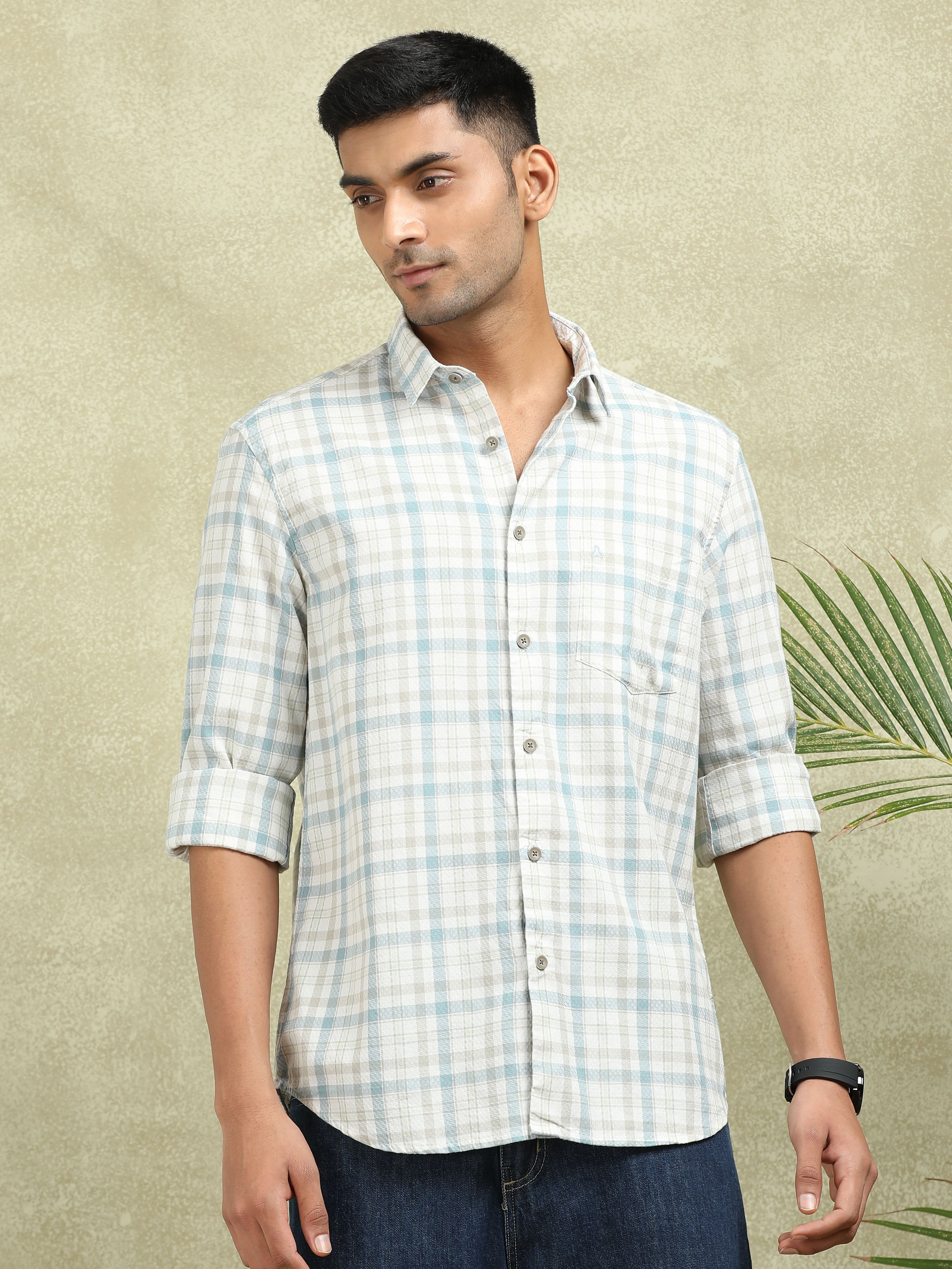 MEN'S BLUE CHECKS SLIM FIT SHIRT
