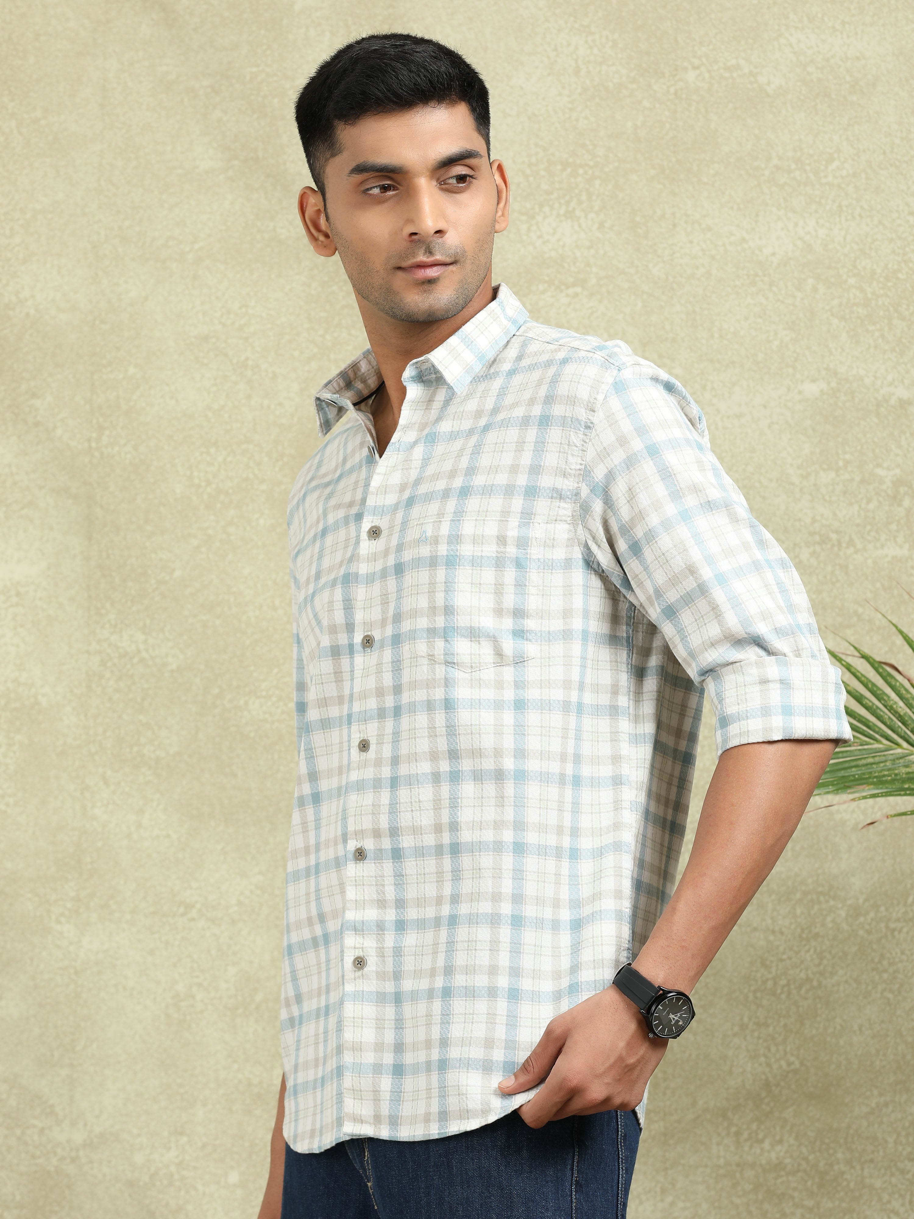 MEN'S BLUE CHECKS SLIM FIT SHIRT