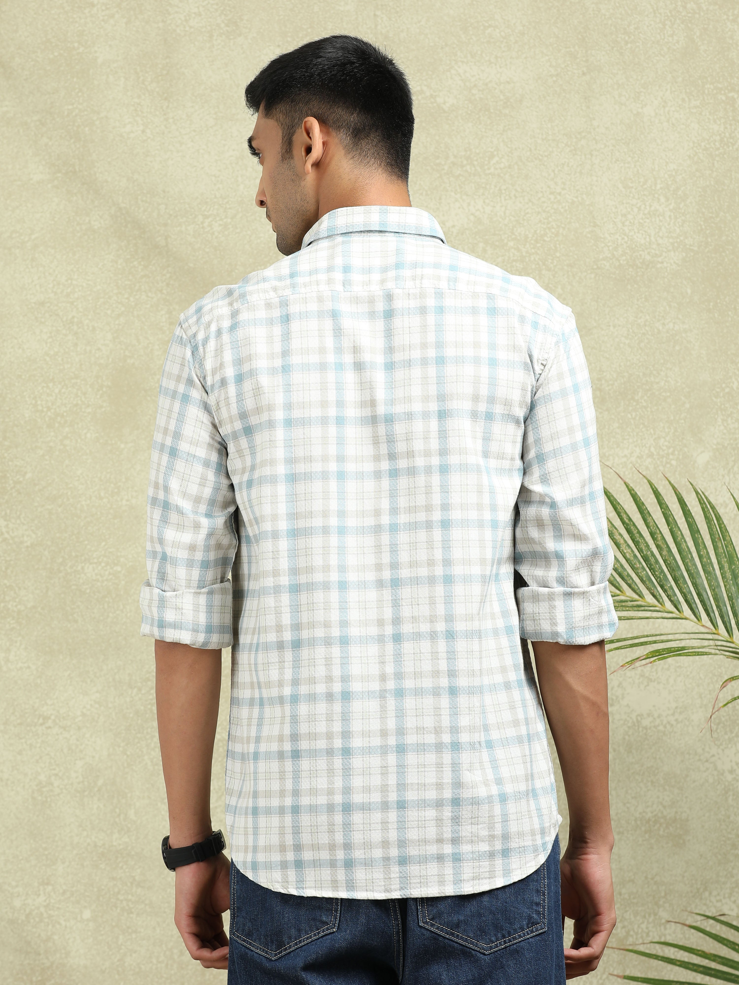 MEN'S BLUE CHECKS SLIM FIT SHIRT