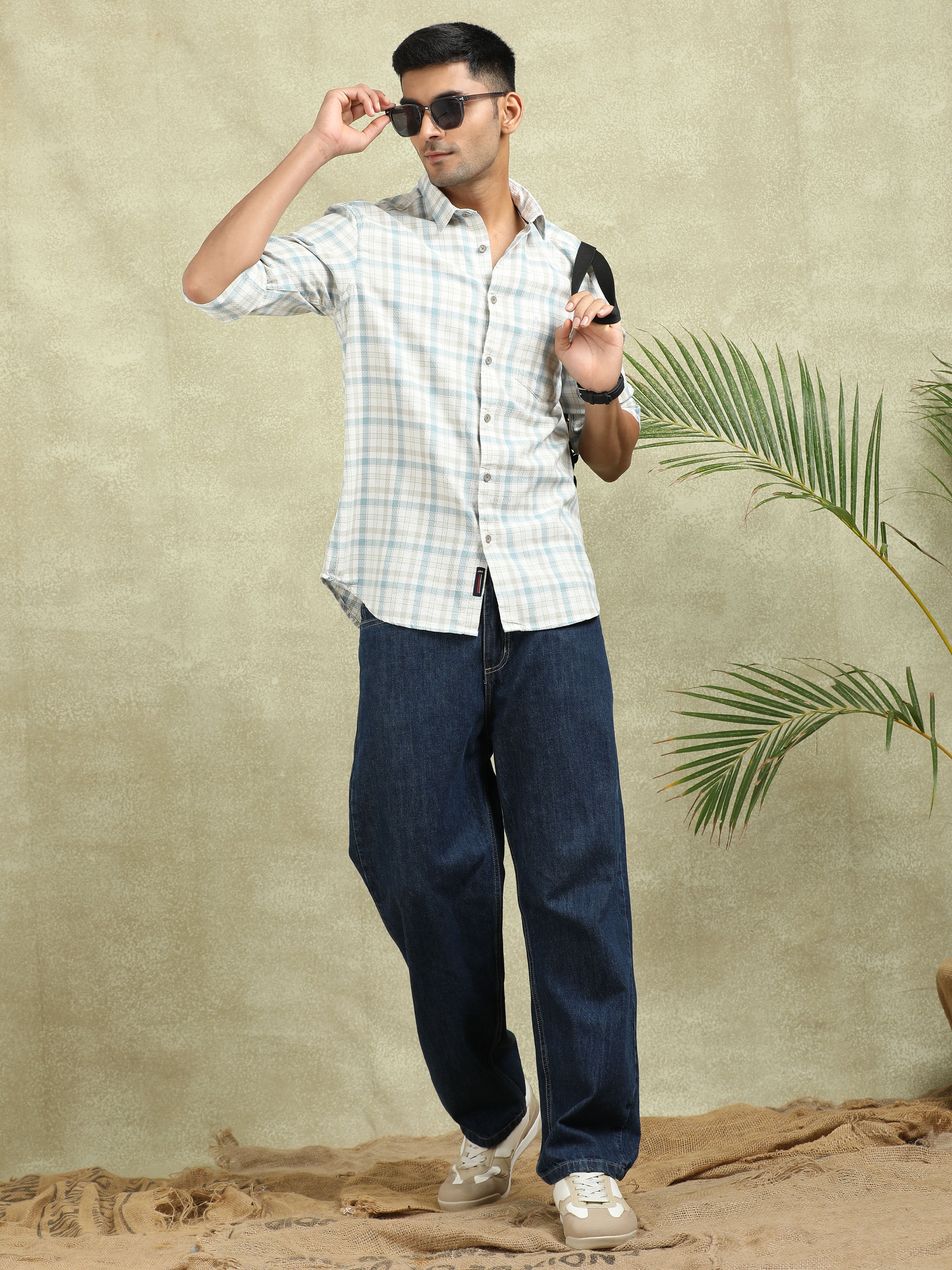 MEN'S BLUE CHECKS SLIM FIT SHIRT