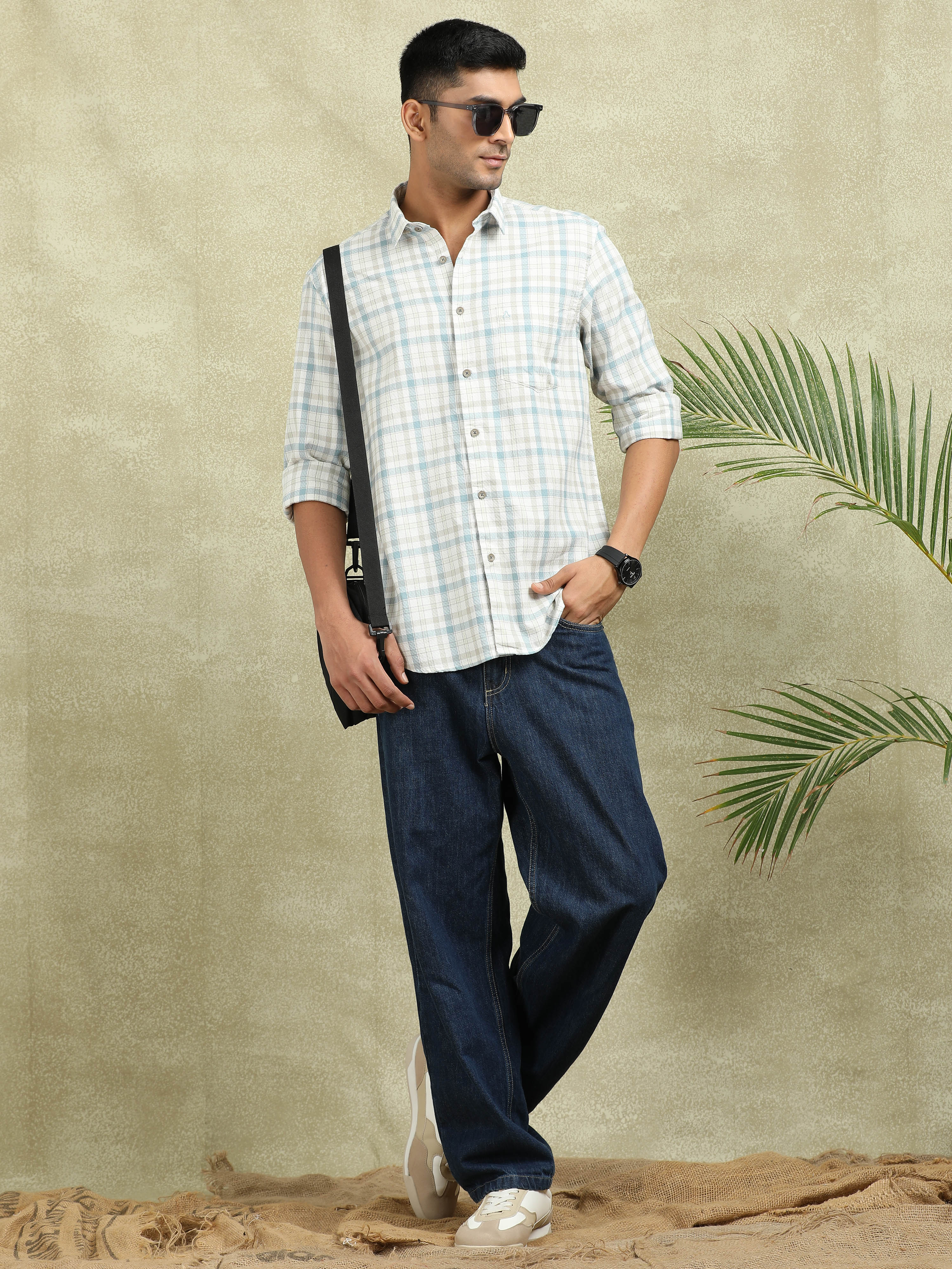 MEN'S BLUE CHECKS SLIM FIT SHIRT