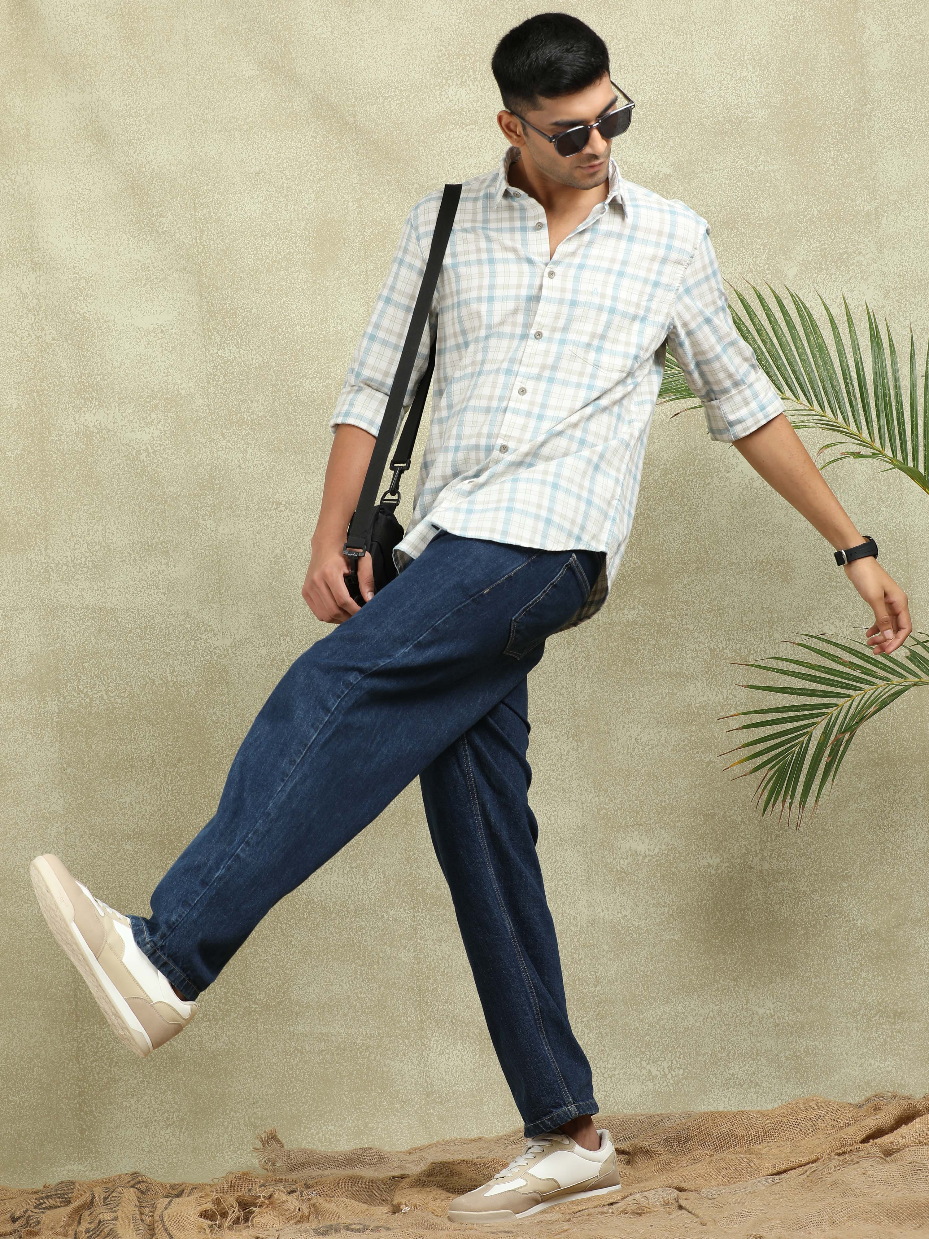 MEN'S BLUE CHECKS SLIM FIT SHIRT