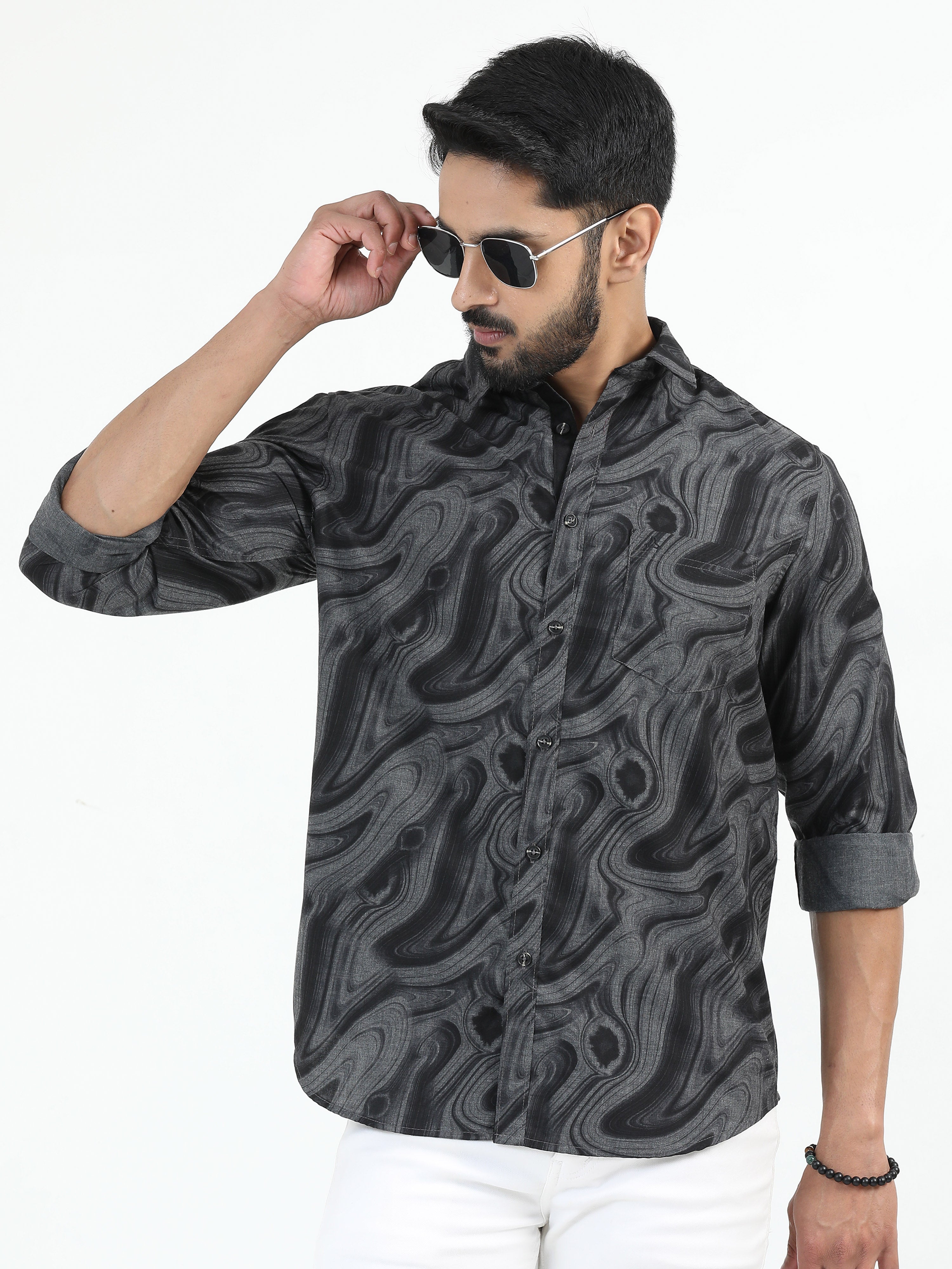 MEN'S BLACK PRINT SLIM FIT SHIRT