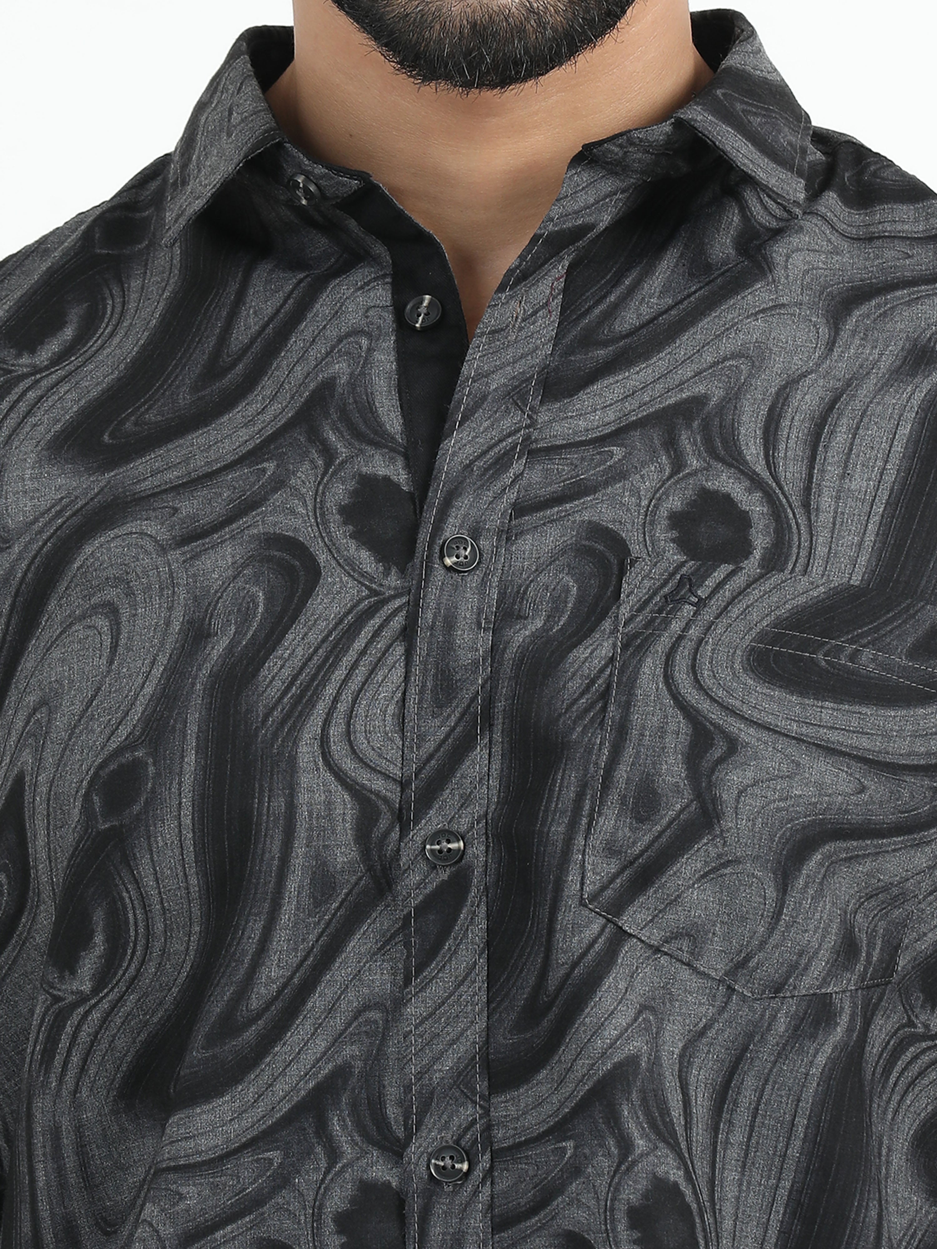 MEN'S BLACK PRINT SLIM FIT SHIRT