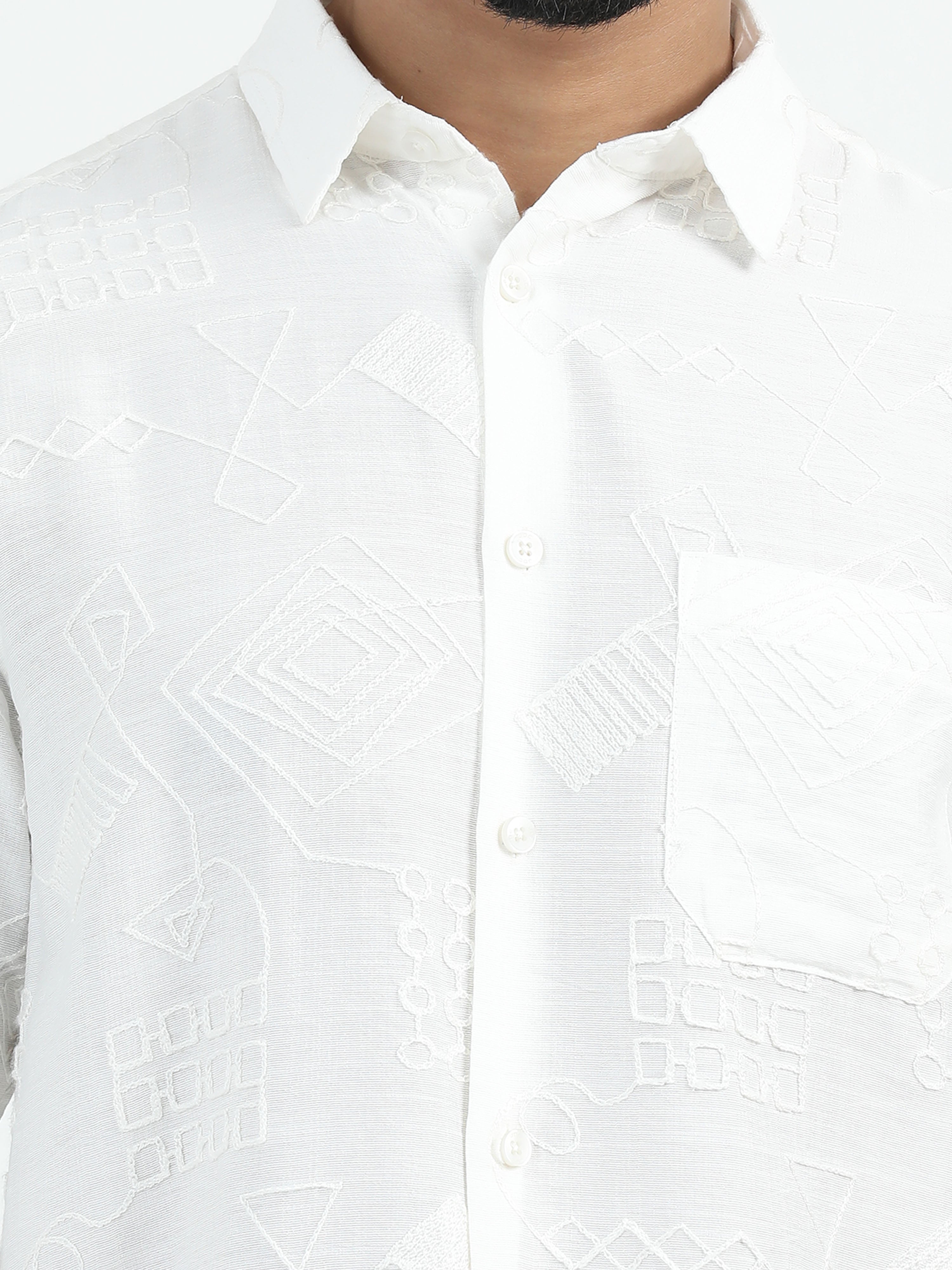 MEN'S WHITE PRINT SLIM FIT SHIRT