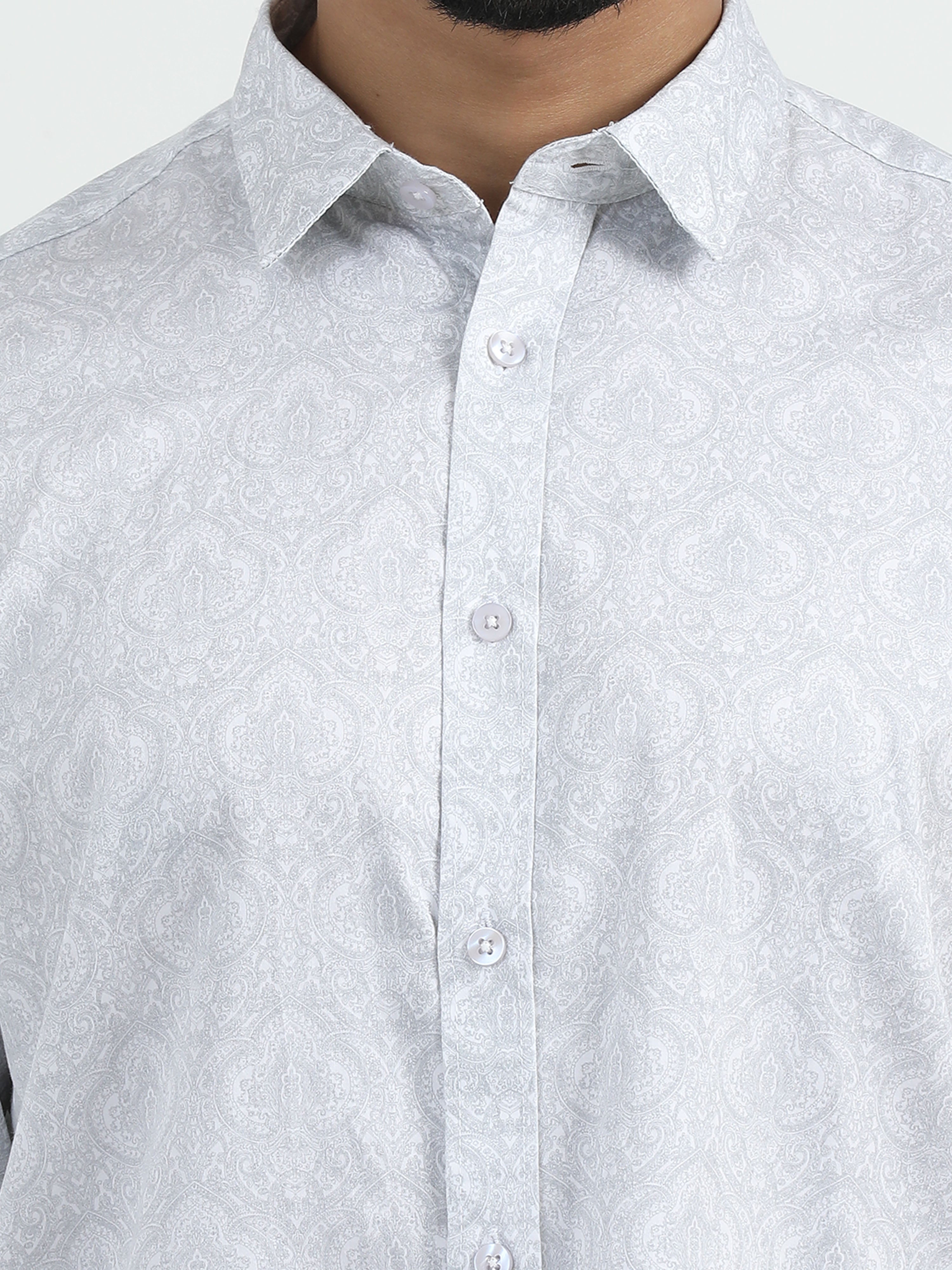 MEN'S LT.GREY PRINT SLIM FIT SHIRT