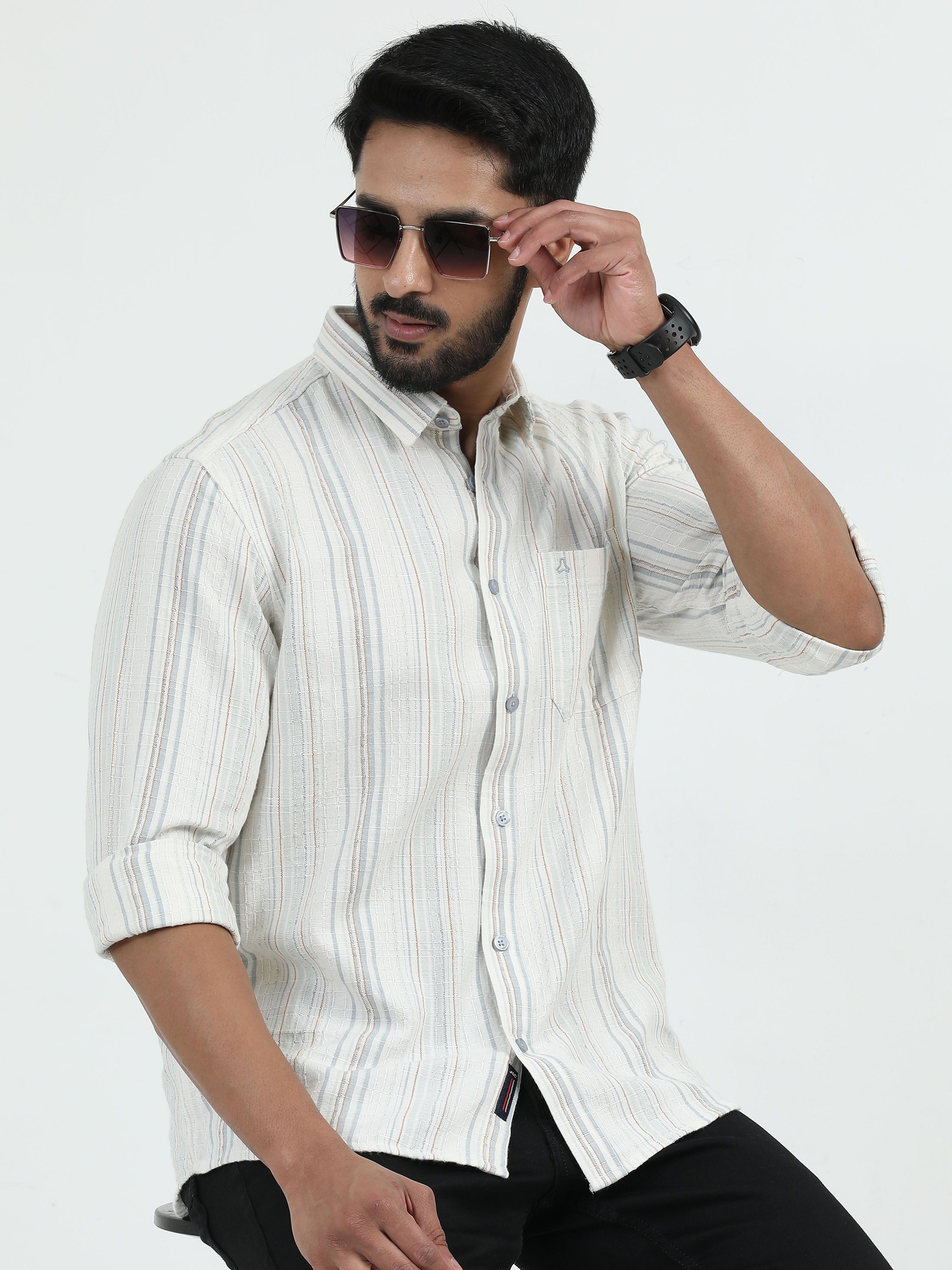 MEN'S DK.GREY STRIPES SLIM FIT SHIRT