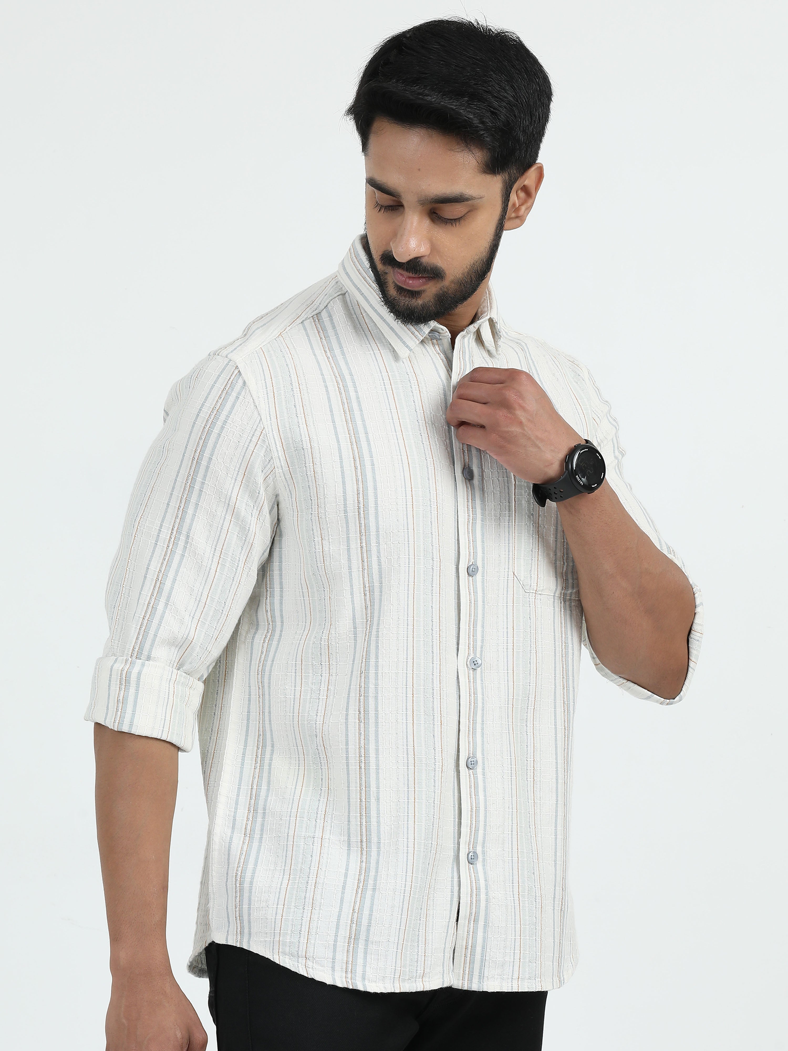 MEN'S DK.GREY STRIPES SLIM FIT SHIRT