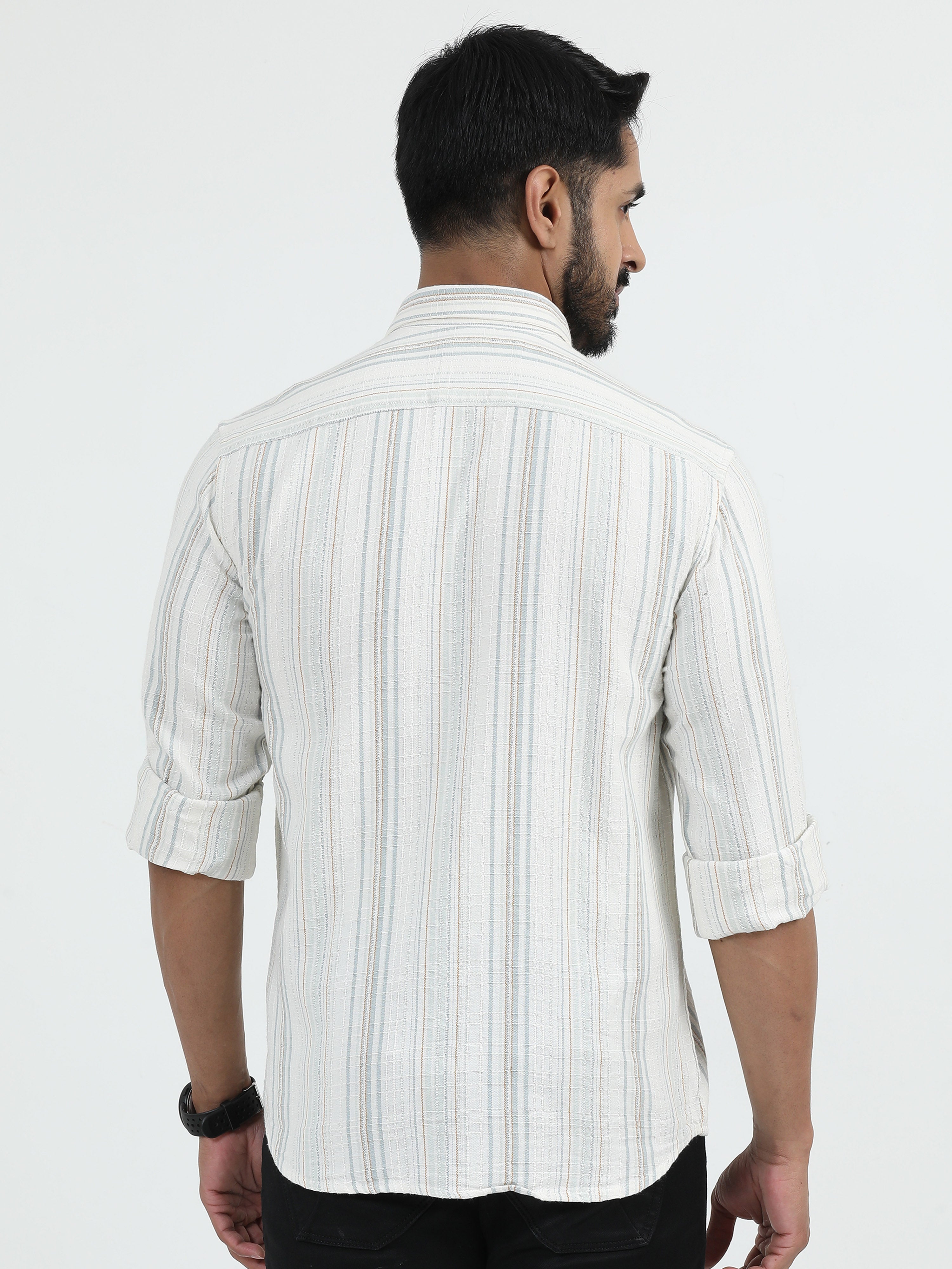 MEN'S DK.GREY STRIPES SLIM FIT SHIRT