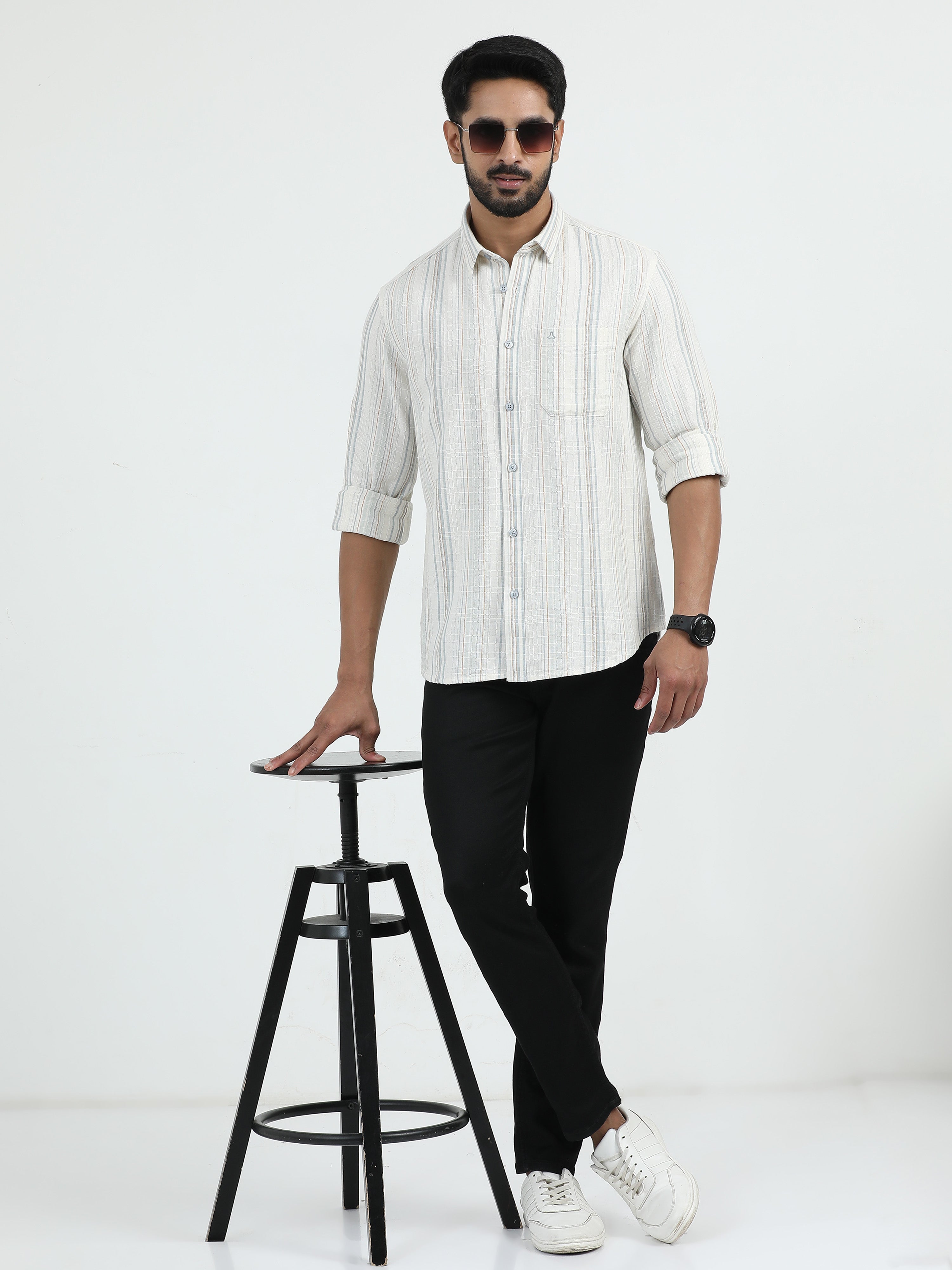 MEN'S DK.GREY STRIPES SLIM FIT SHIRT