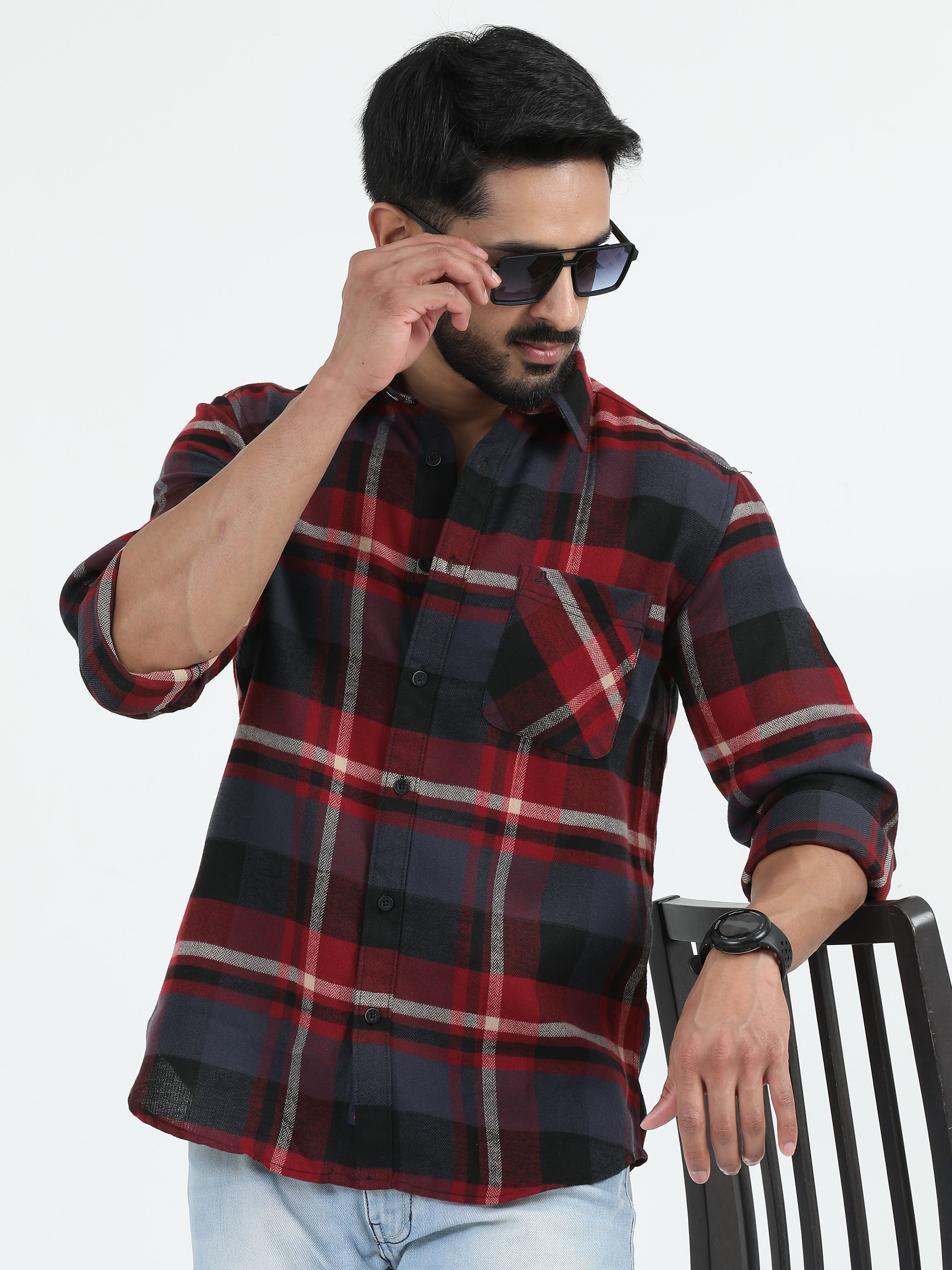 MEN'S RED CHECKS SLIM FIT SHIRT