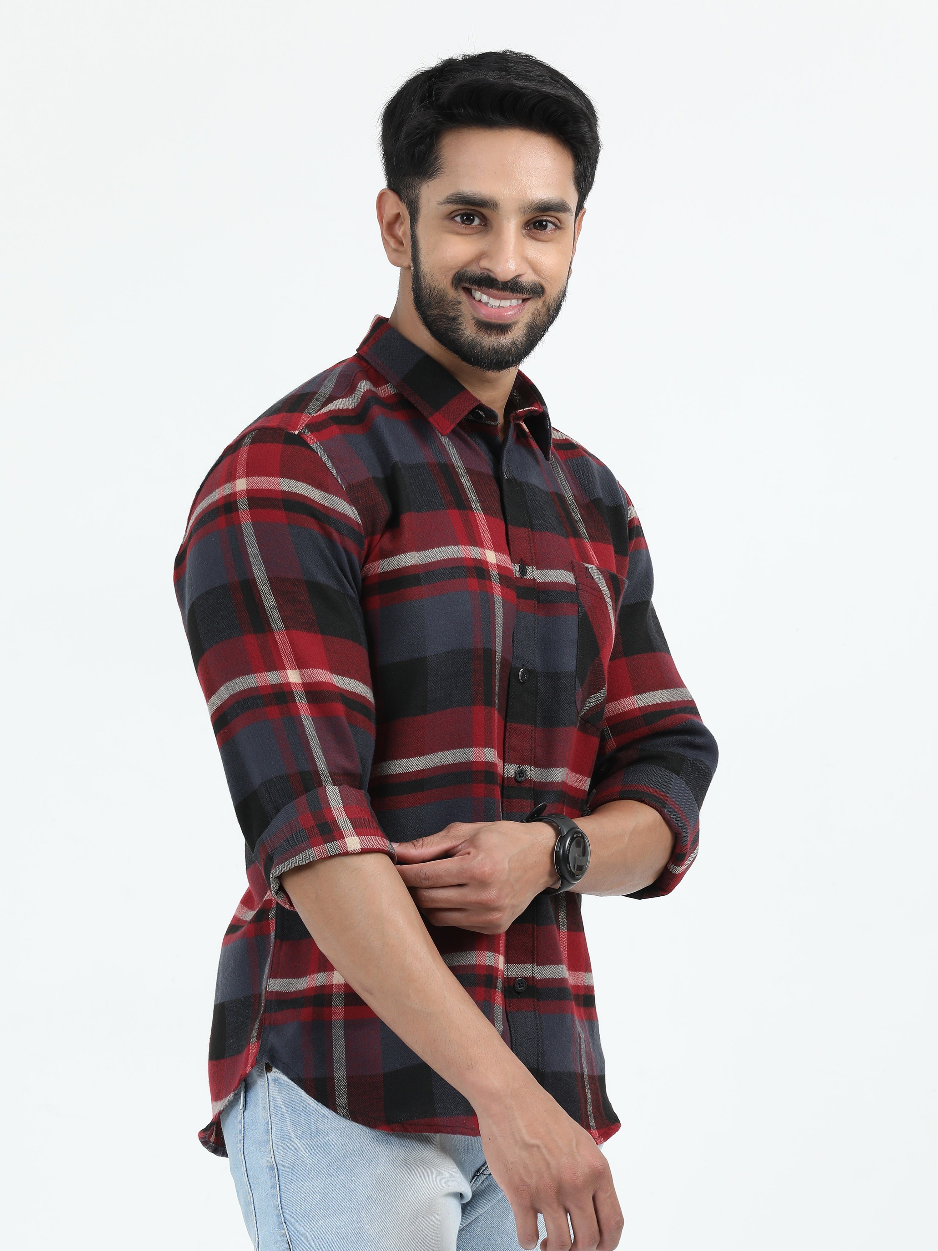 MEN'S RED CHECKS SLIM FIT SHIRT
