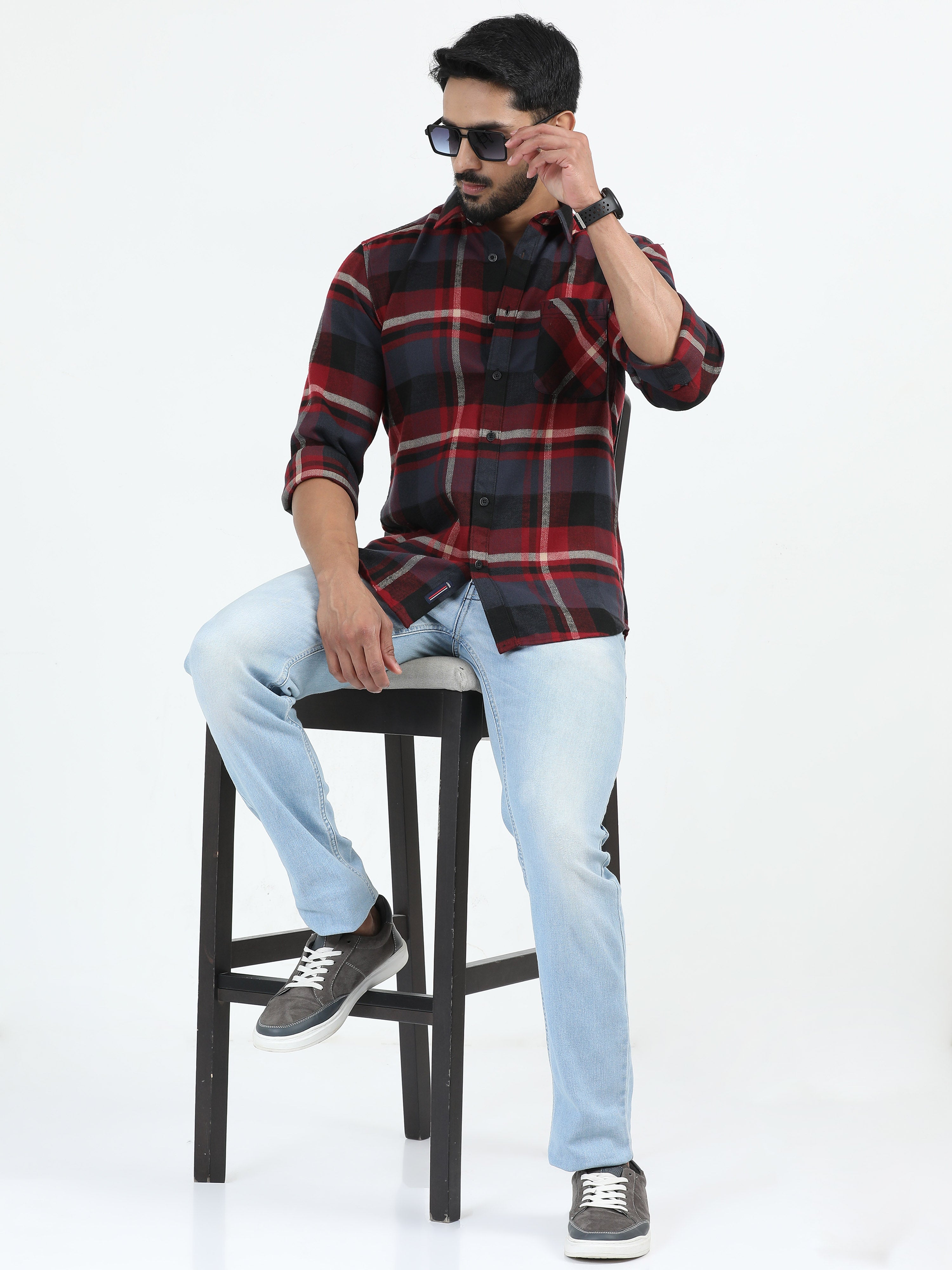 MEN'S RED CHECKS SLIM FIT SHIRT