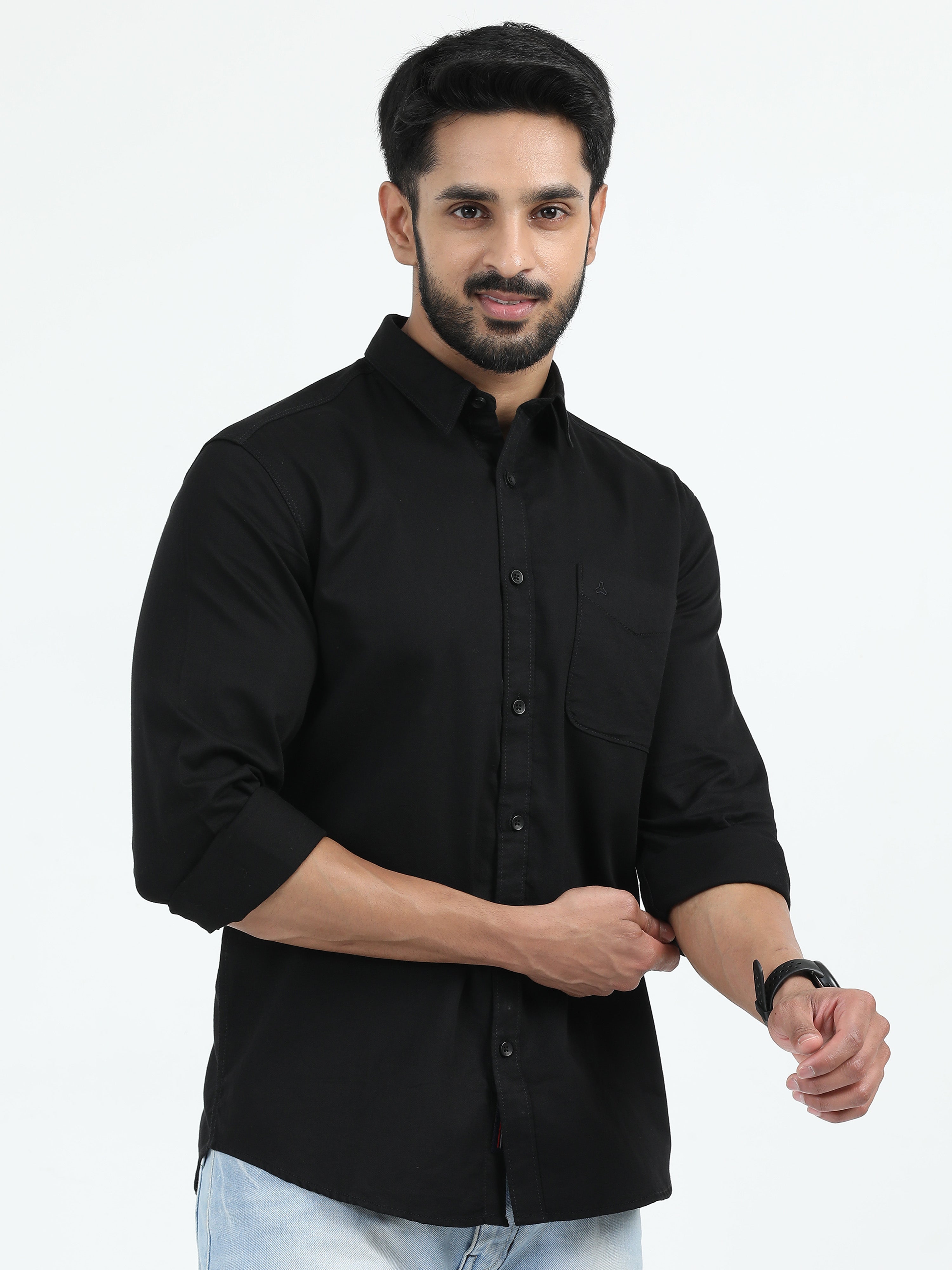 MEN'S BLACK SOLID SLIM FIT SHIRT