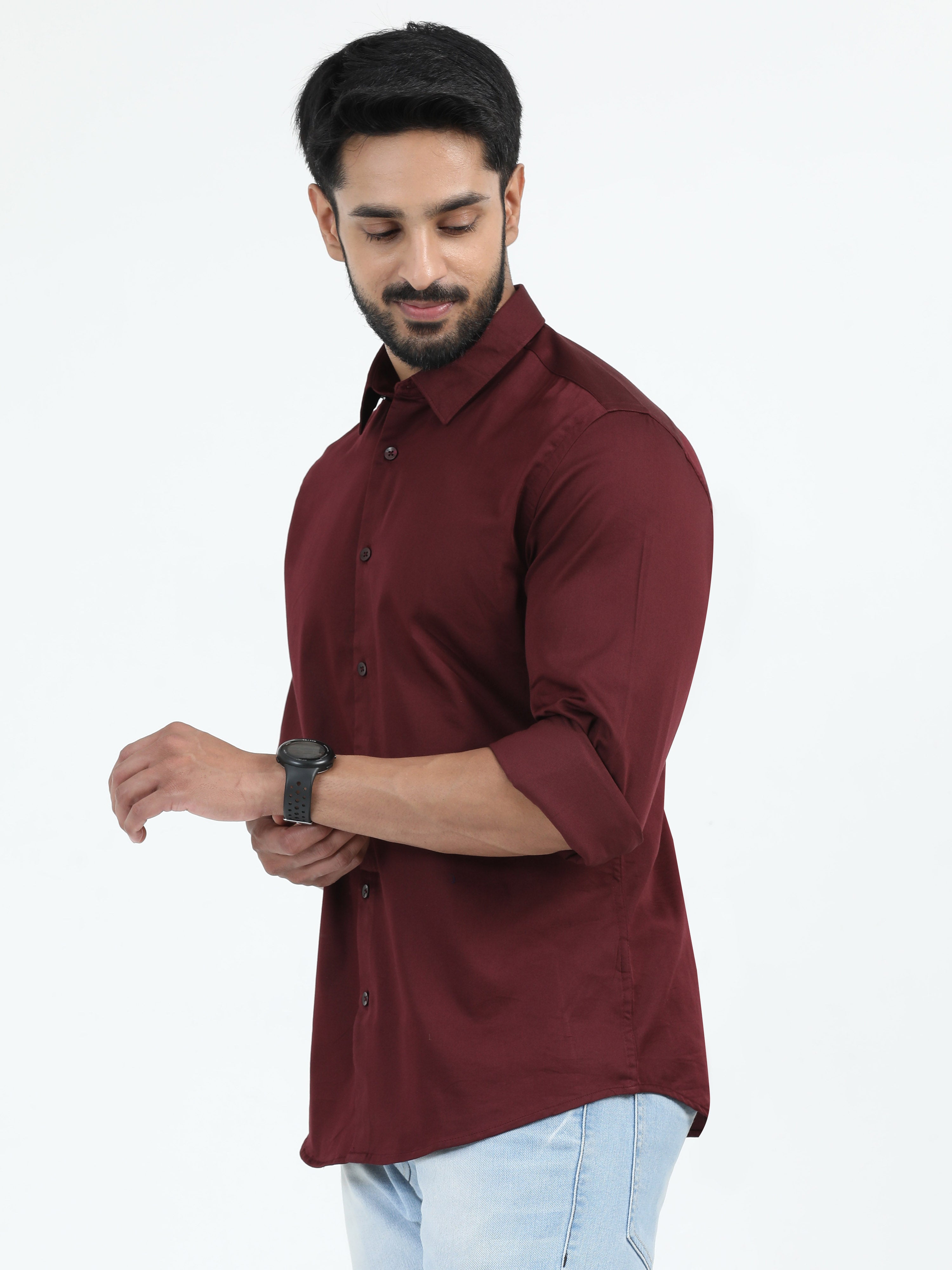 MEN'S MAROON SOLID SLIM FIT SHIRT