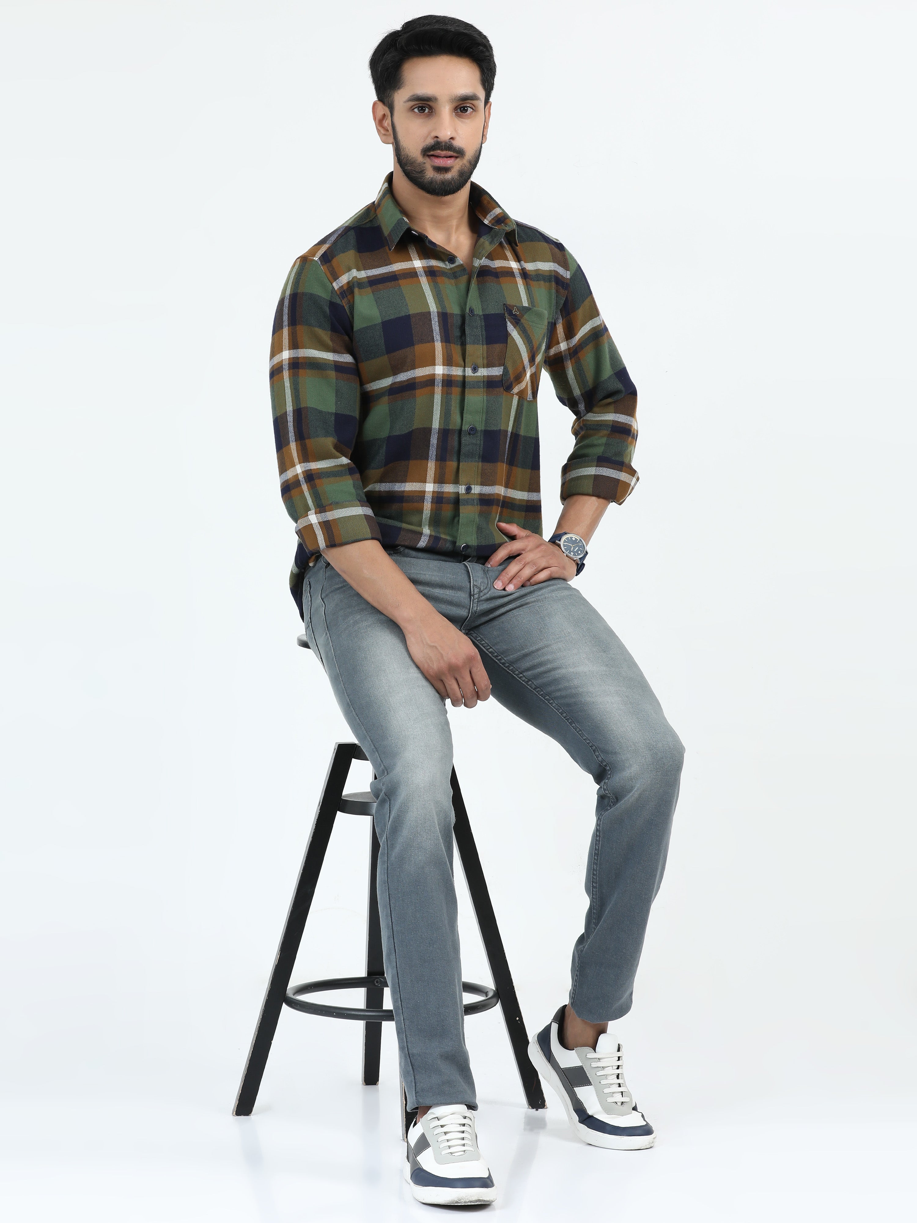 MEN'S GREEN CHECKS SLIM FIT SHIRT