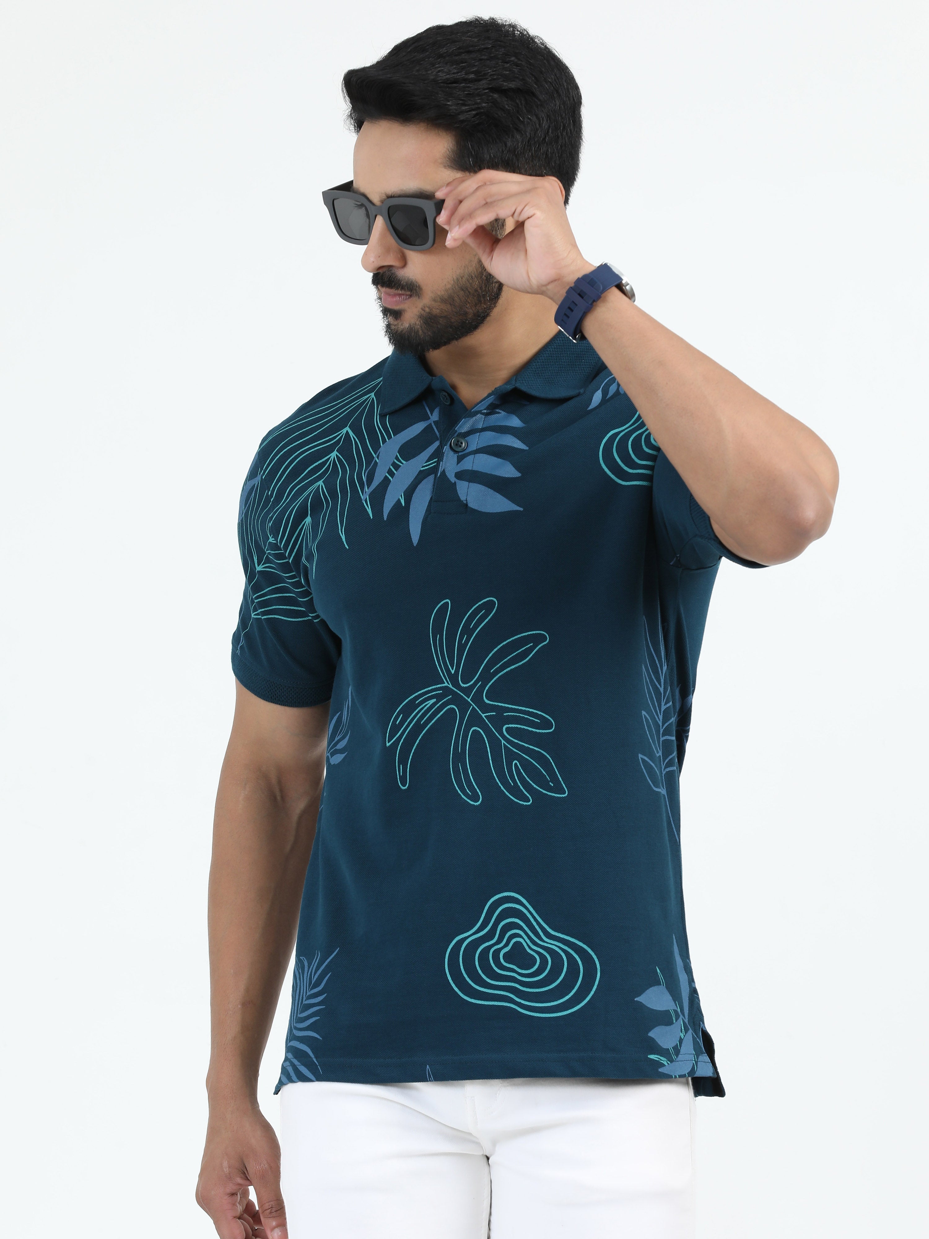 MEN'S BLUES GREEN SLIM FIT POLO T-SHIRT