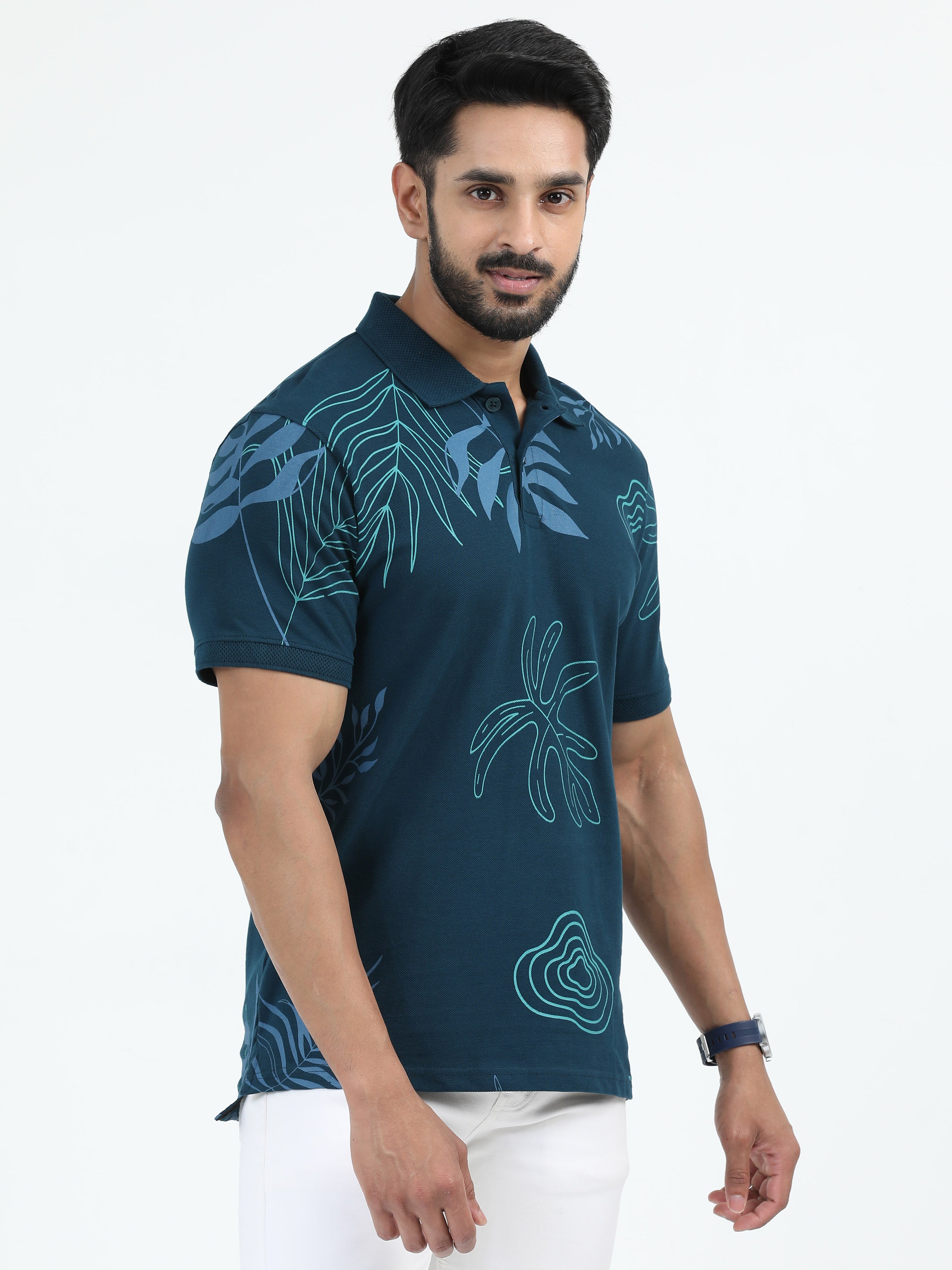 MEN'S BLUES GREEN SLIM FIT POLO T-SHIRT