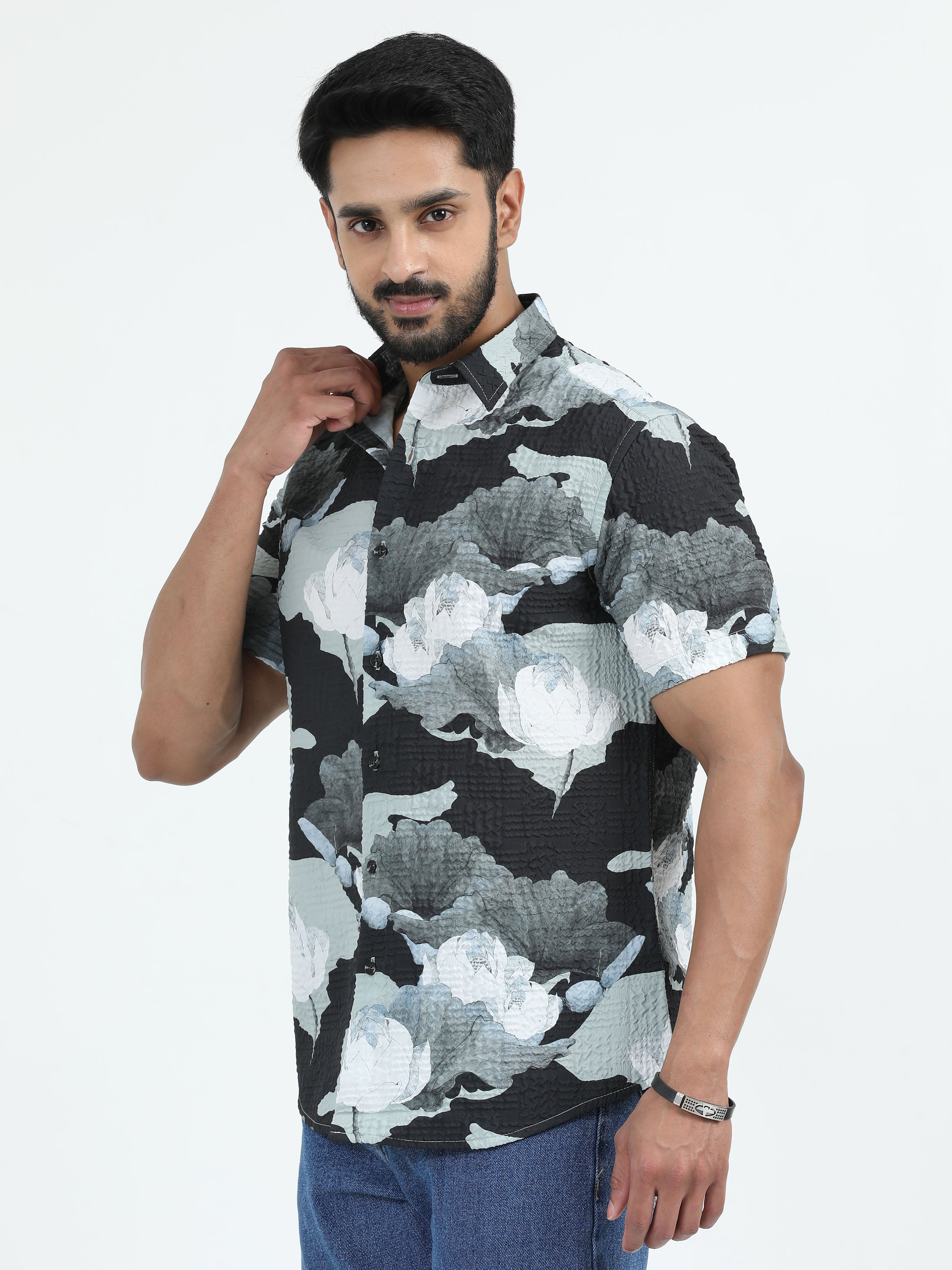 MEN'S OLIVE PRINT SLIM FIT SHIRT