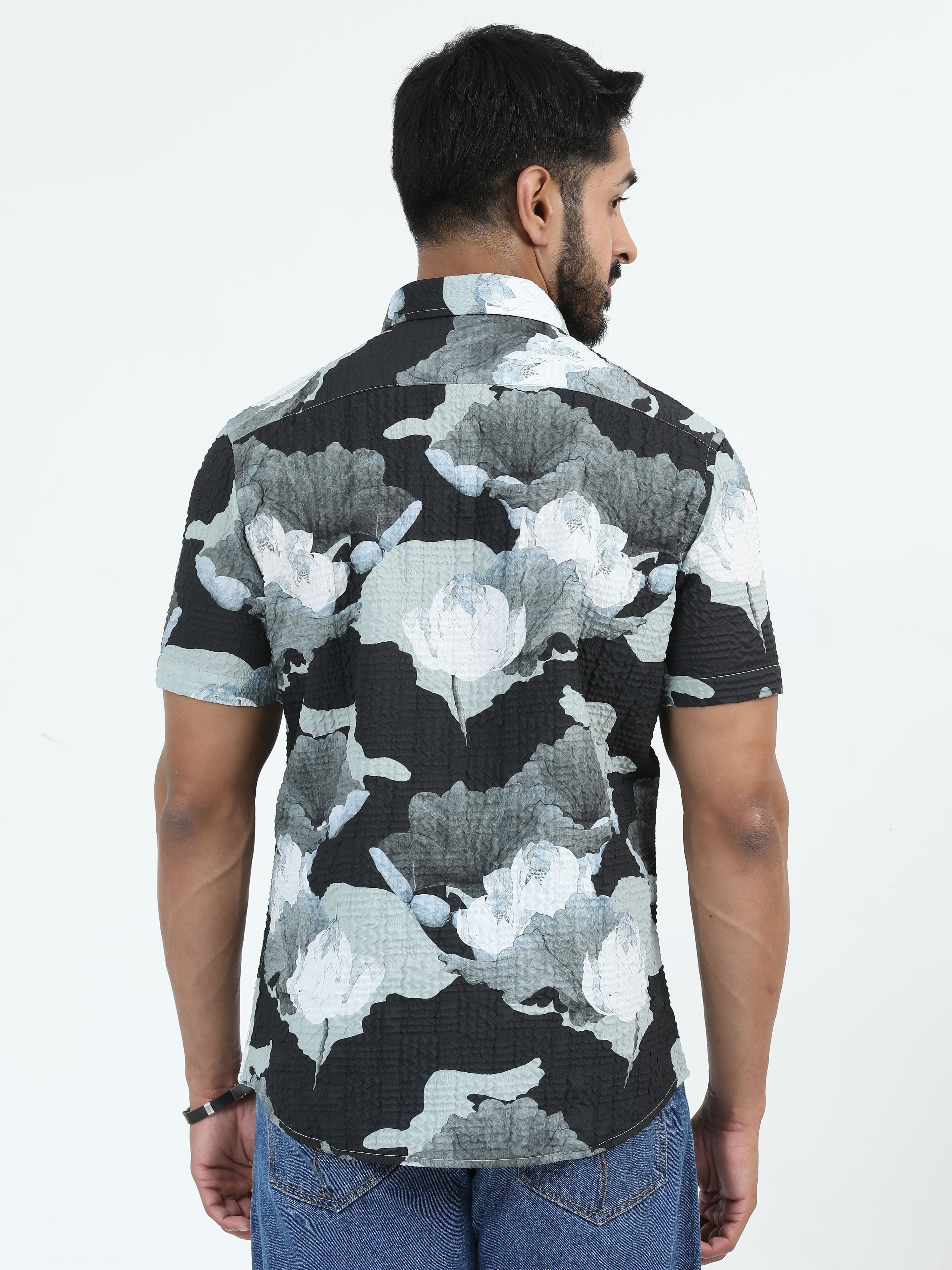 MEN'S OLIVE PRINT SLIM FIT SHIRT
