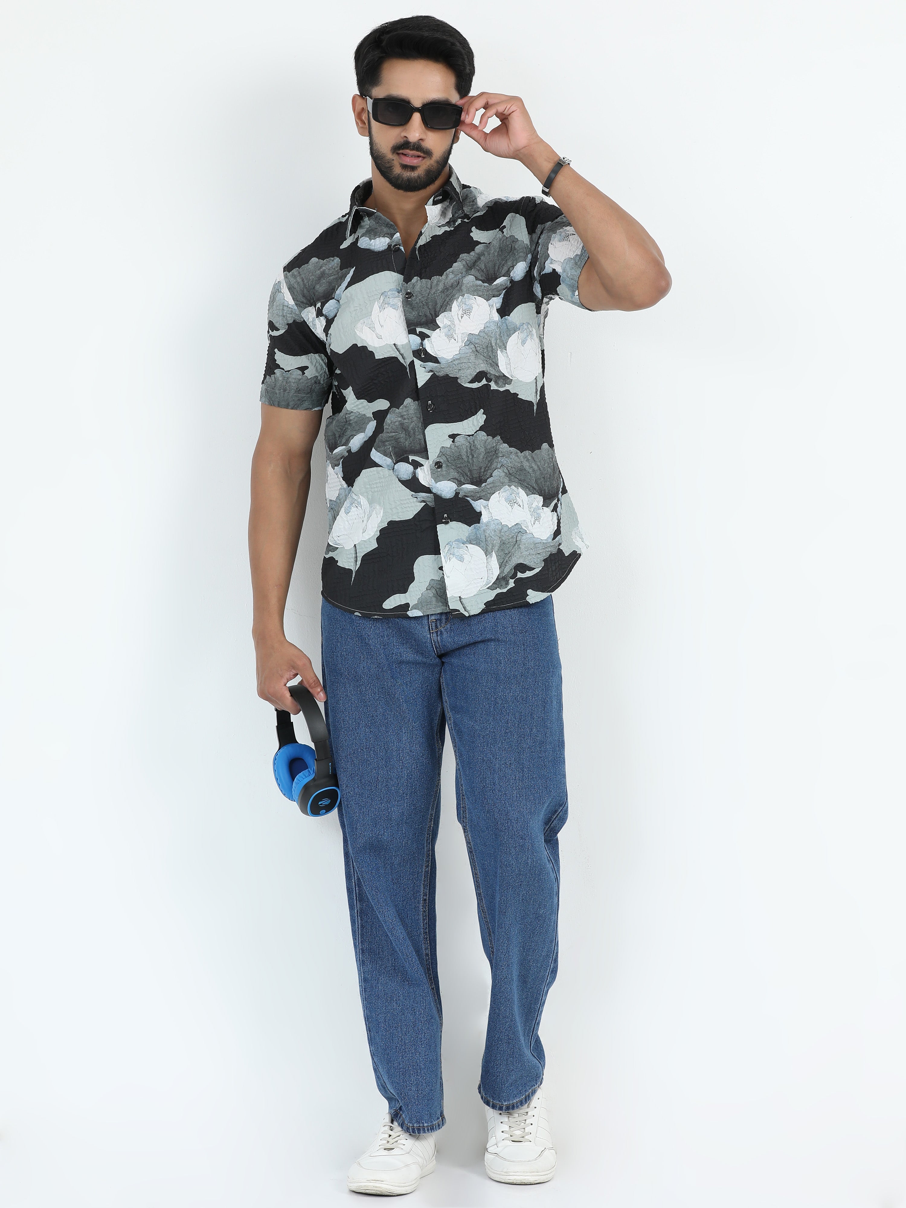 MEN'S OLIVE PRINT SLIM FIT SHIRT