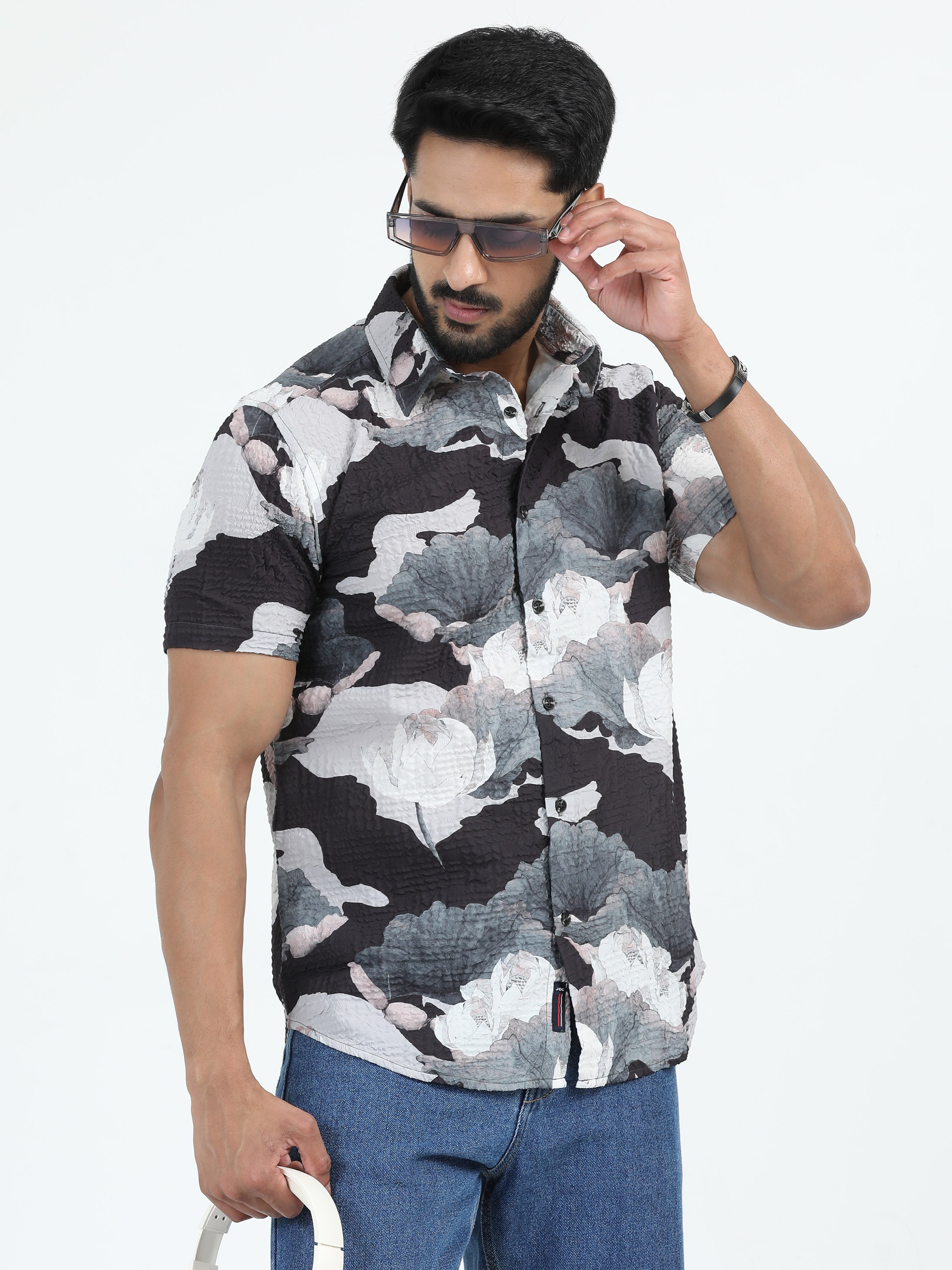 MEN'S BLACK PRINT SLIM FIT SHIRT