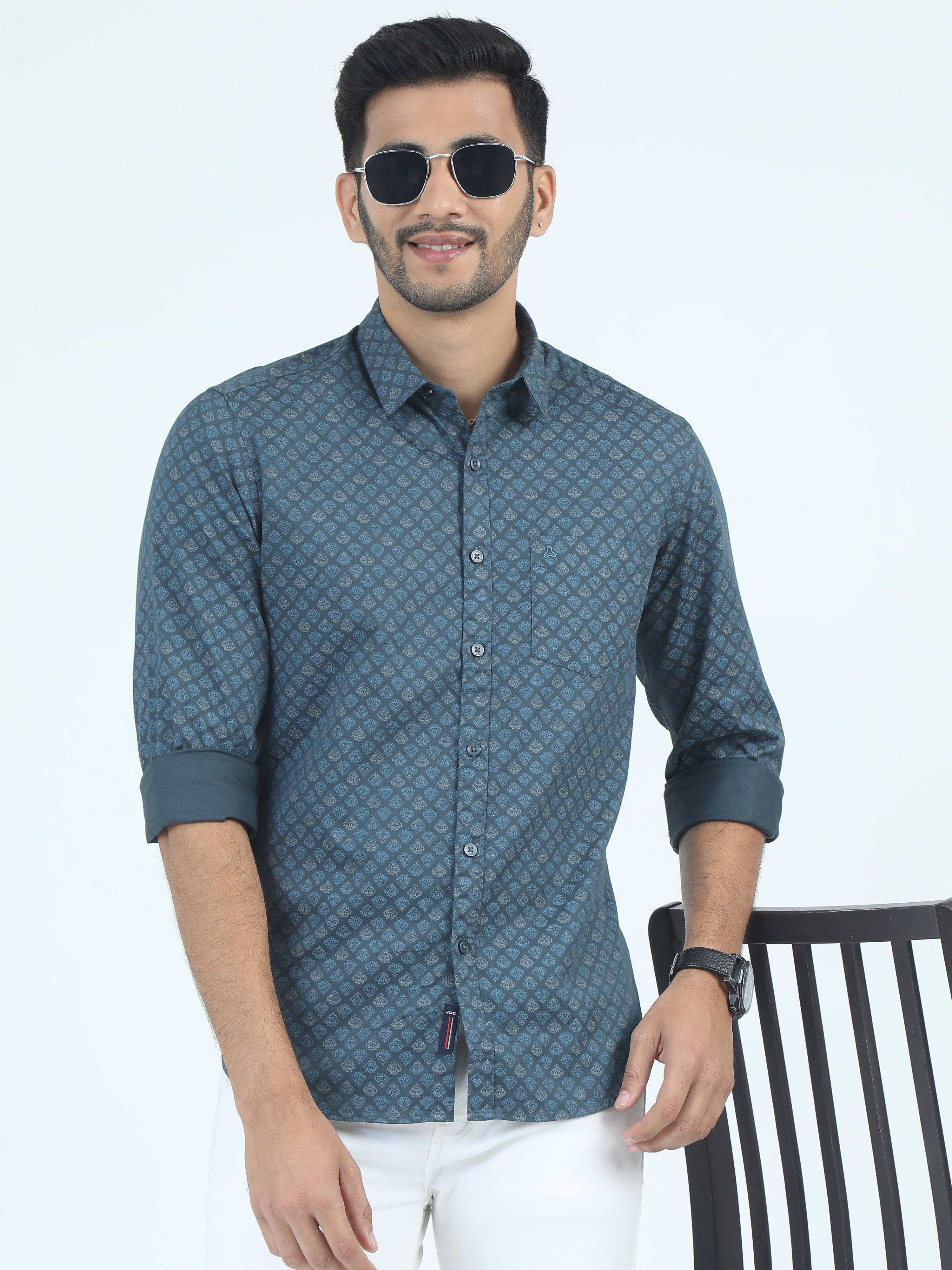 MEN'S P.GREEN PRINT SLIM FIT SHIRT