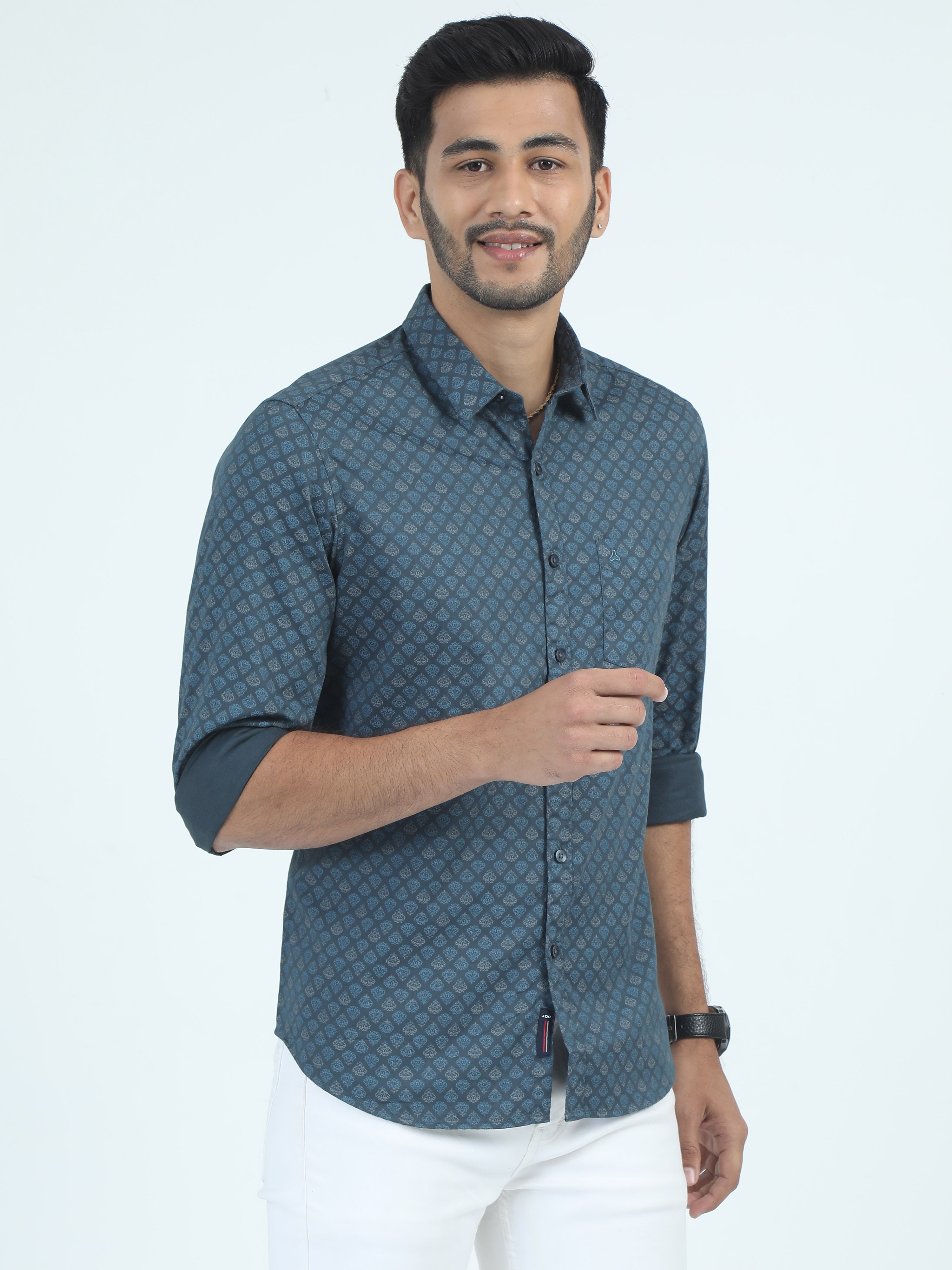 MEN'S P.GREEN PRINT SLIM FIT SHIRT