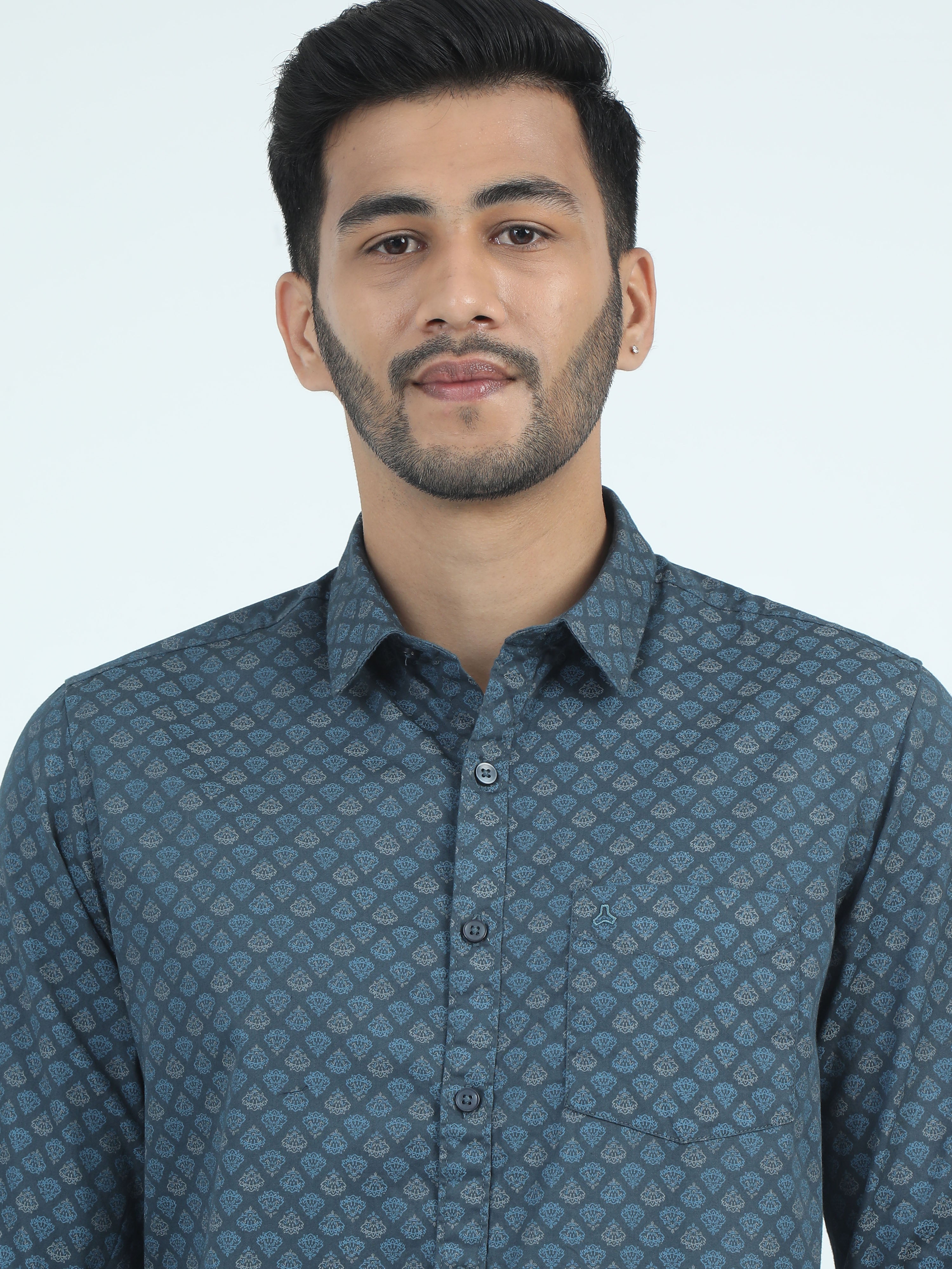 MEN'S P.GREEN PRINT SLIM FIT SHIRT