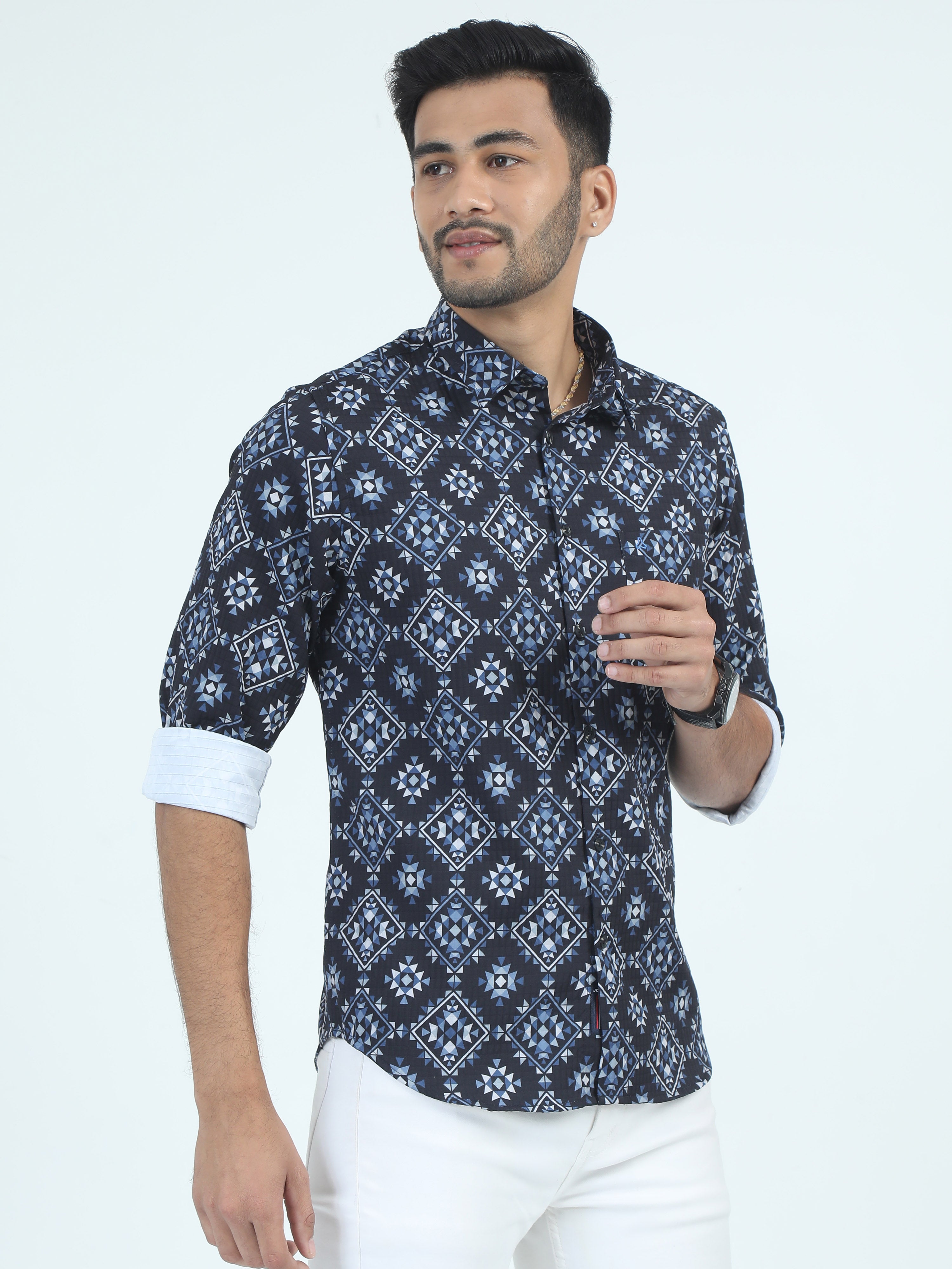 MEN'S DK.NAVY PRINT SLIM FIT SHIRT