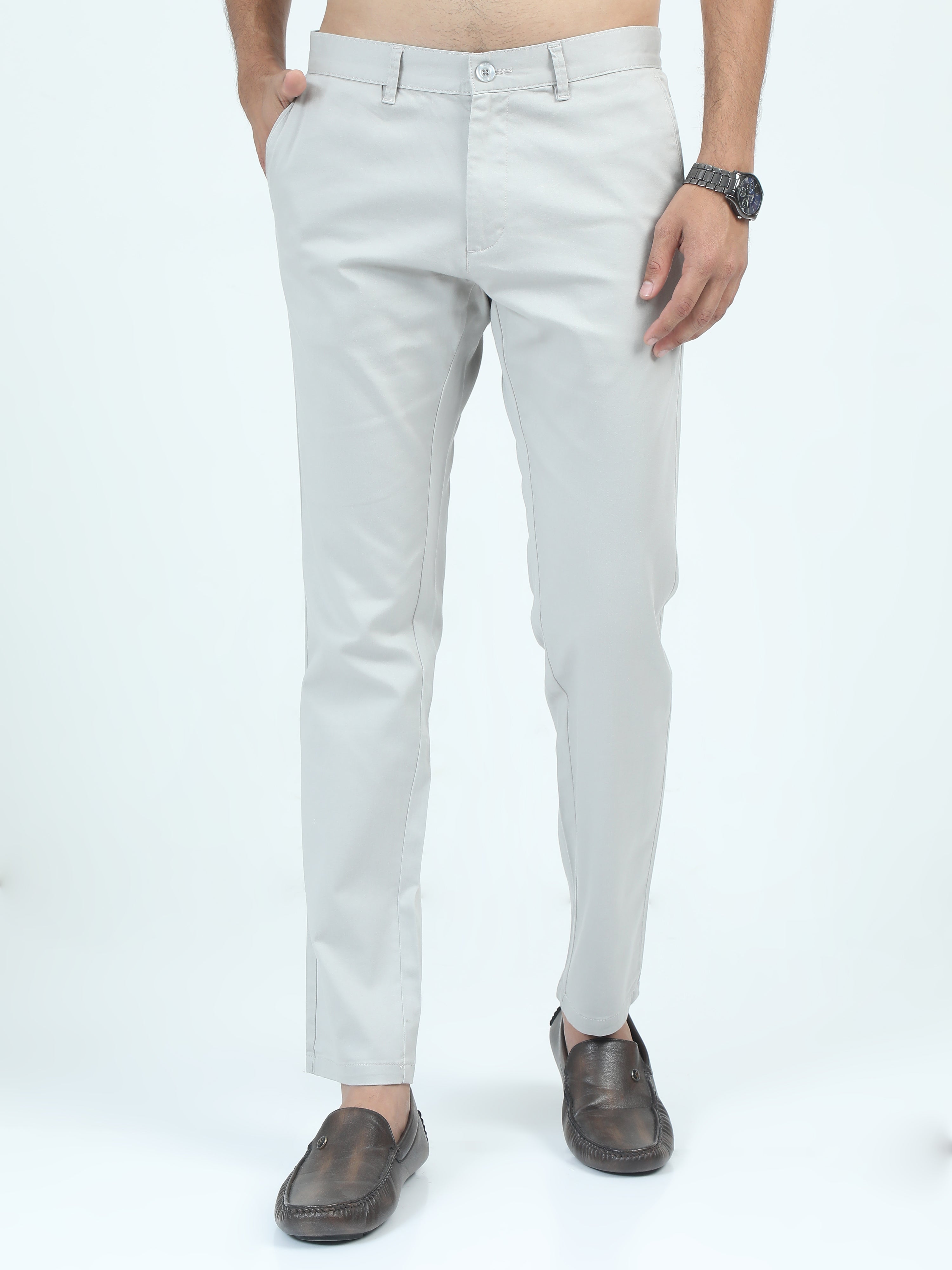 MEN'S LT.GREY SOLID SLIM FIT TROUSER