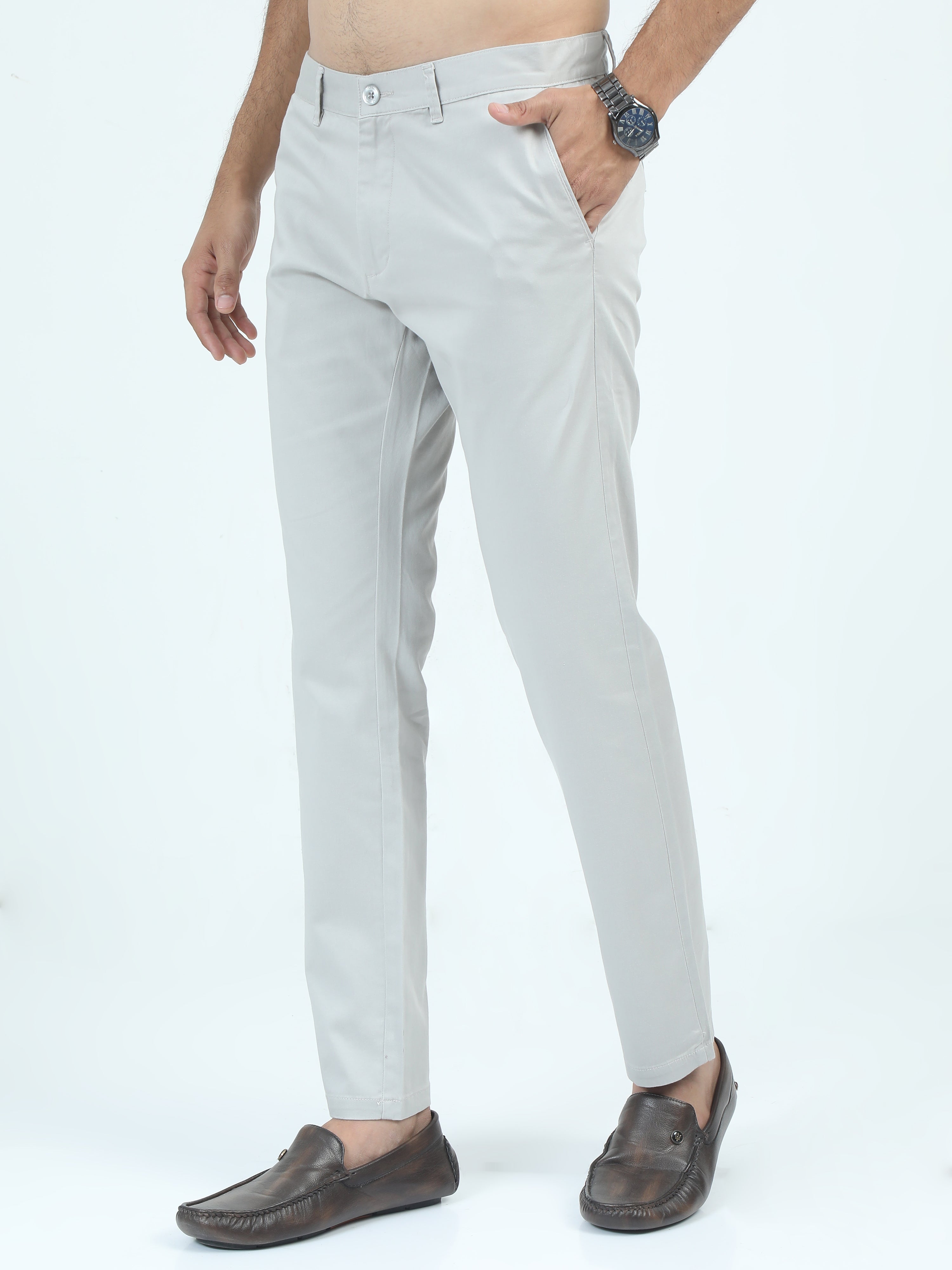 MEN'S LT.GREY SOLID SLIM FIT TROUSER