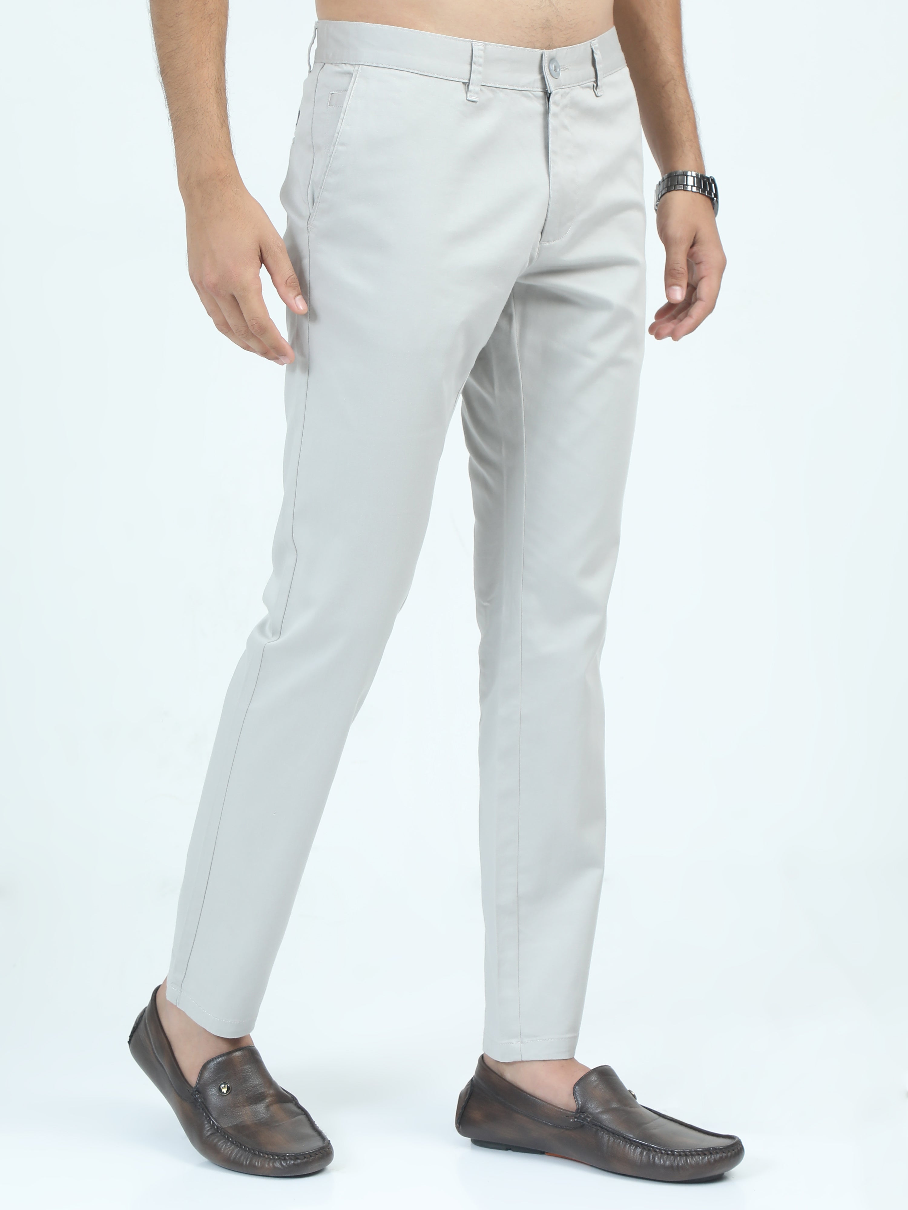 MEN'S LT.GREY SOLID SLIM FIT TROUSER