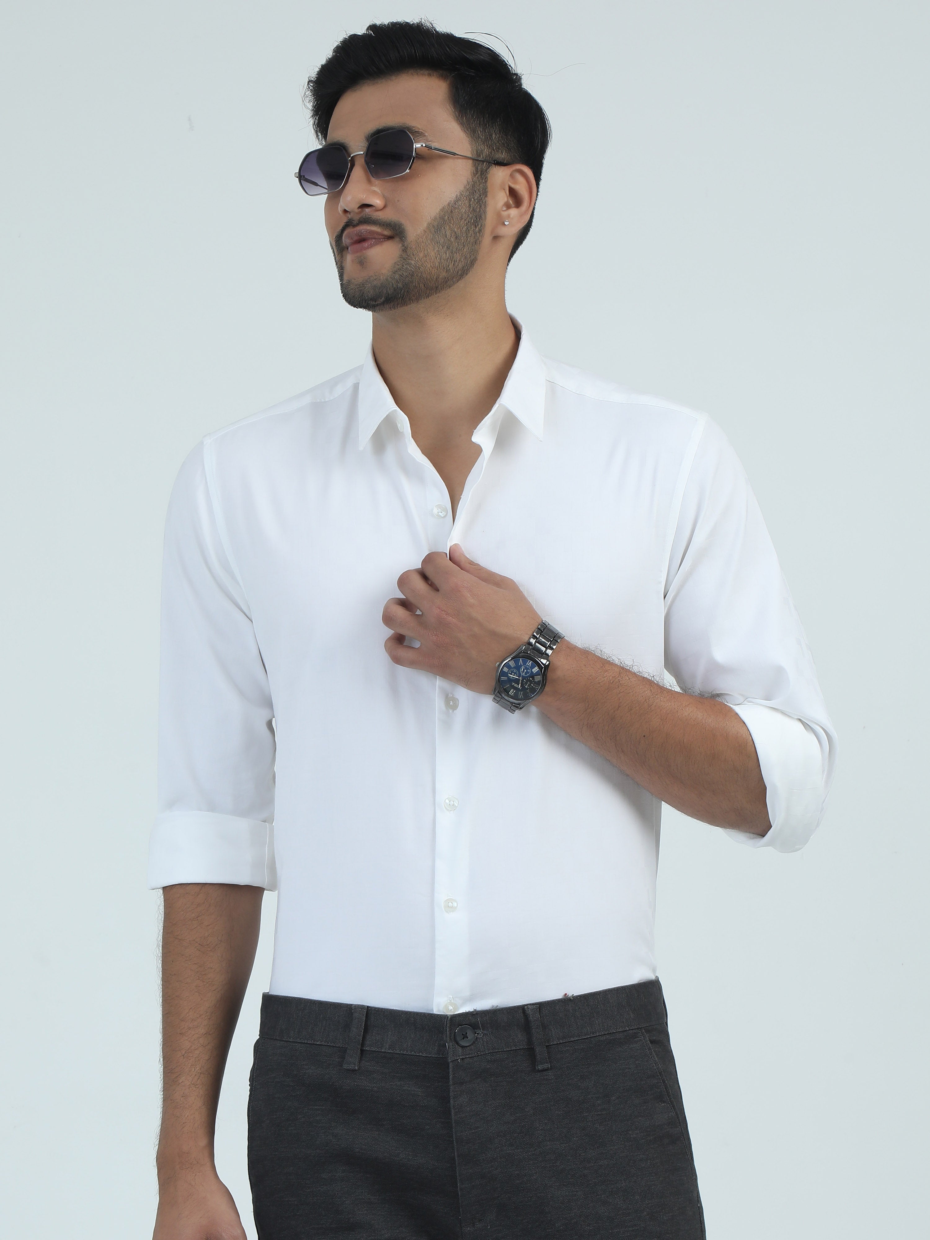 MEN'S WHITE PLAIN SLIM FIT SHIRT