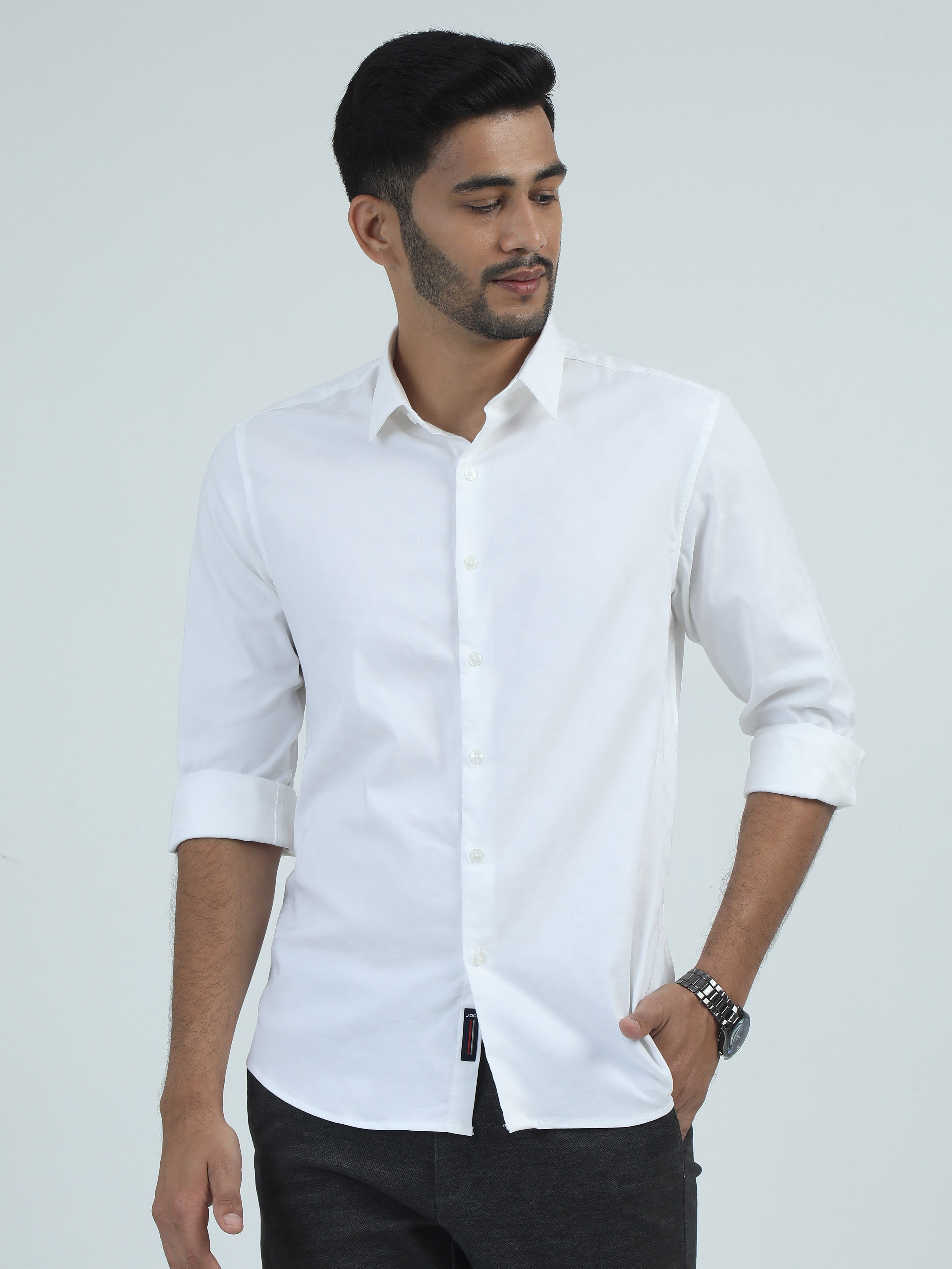 MEN'S WHITE PLAIN SLIM FIT SHIRT
