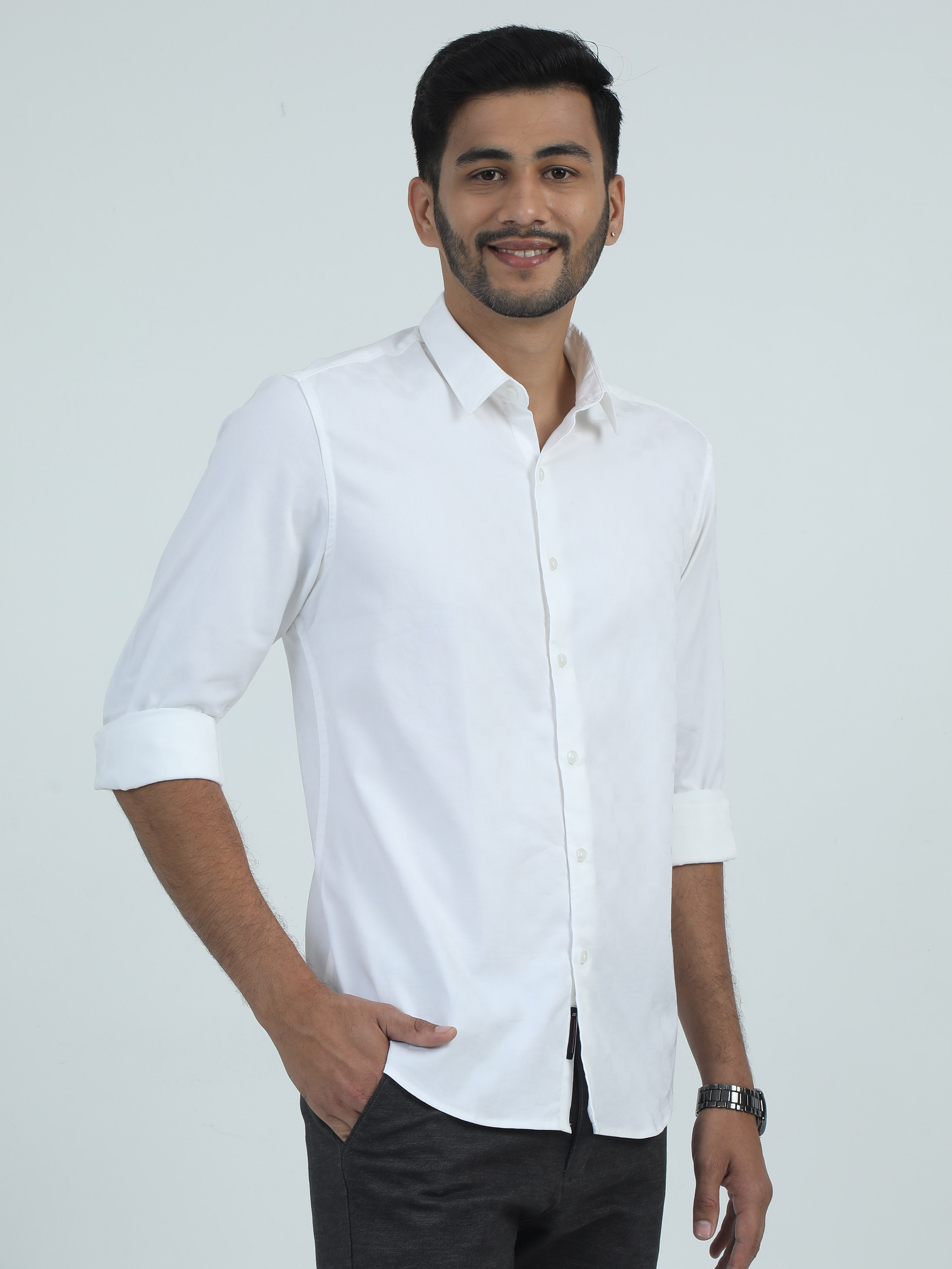MEN'S WHITE PLAIN SLIM FIT SHIRT
