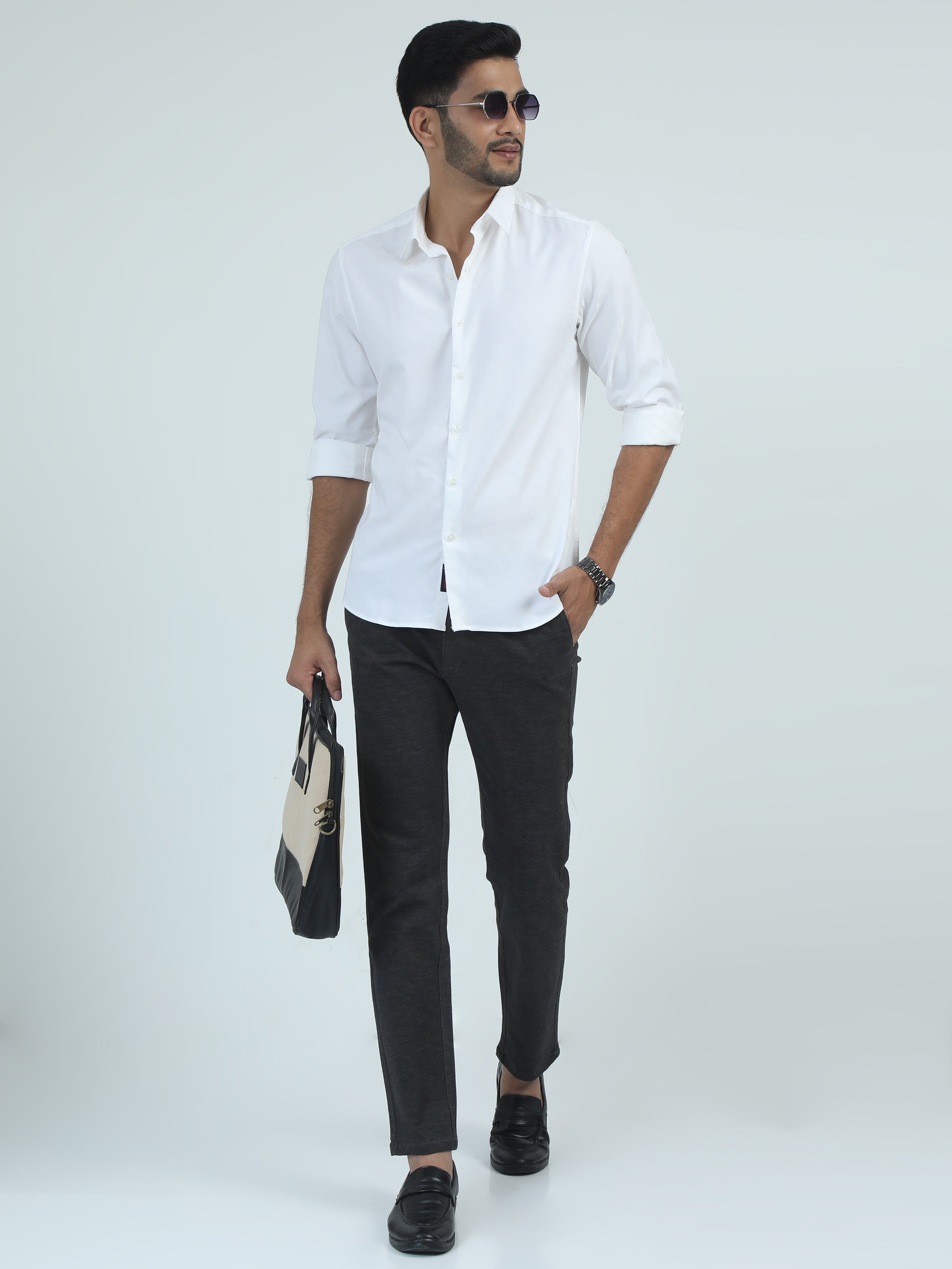 MEN'S WHITE PLAIN SLIM FIT SHIRT