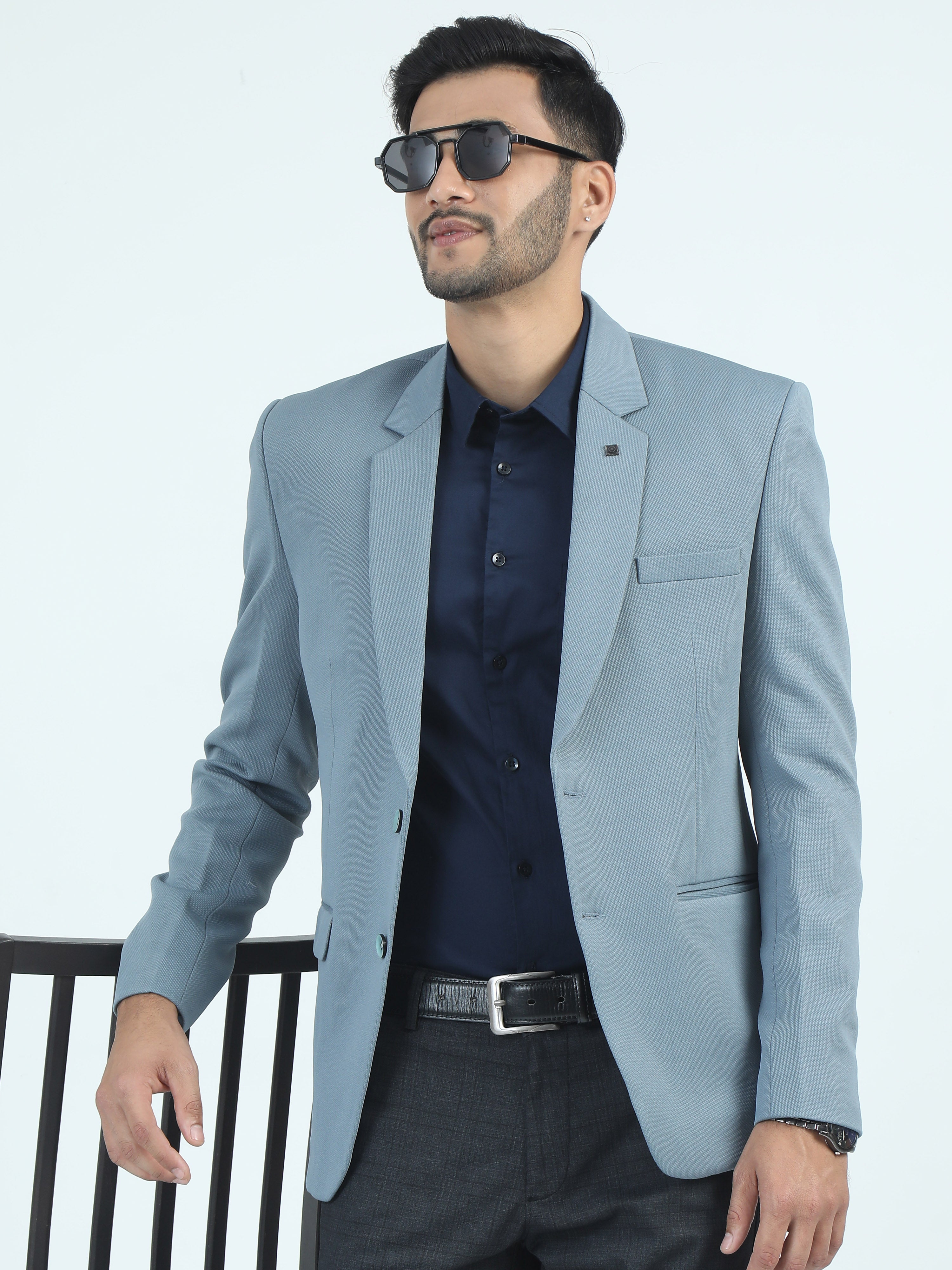 MEN'S LT.BLUE SOLID SLIM FIT BLAZER
